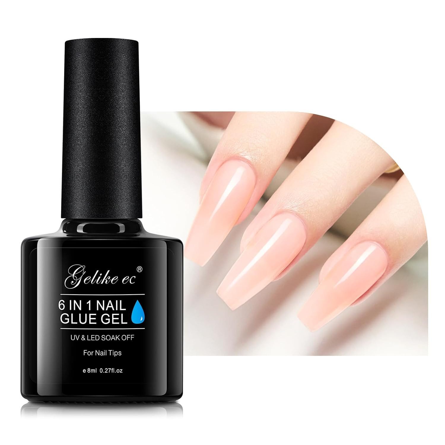 Gelike ec Nagelpflege-Set Nagelkleber Für Kunstnägel 6 in 1Clear Extra Stark, Klar / Transparent für ein natürliches Finish, Extra starker UV-Nagelkleber für Kunst- & Press-On-Nägel
