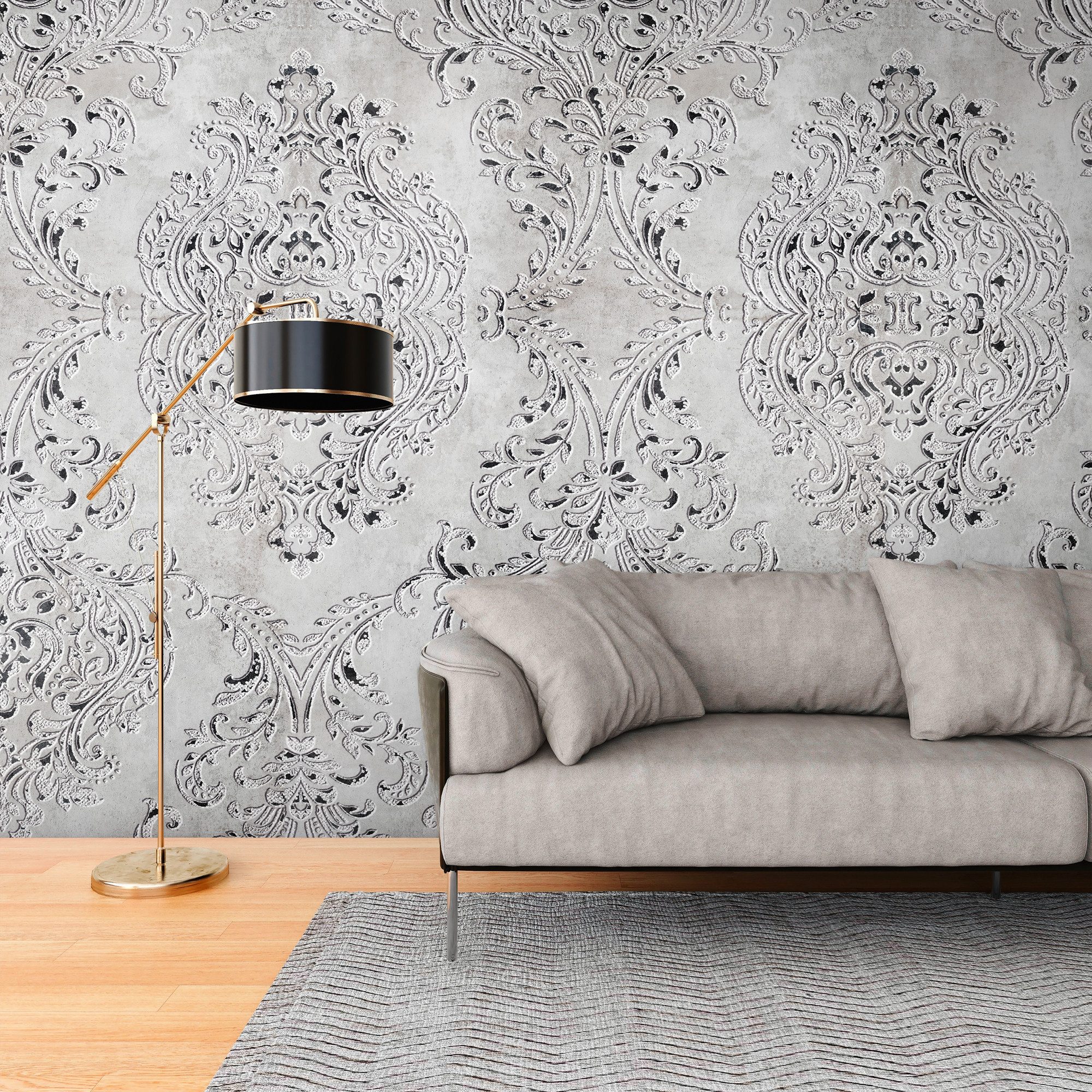 living walls Fototapete THE WALL III Barock-Tapete Motivtapete Ornamente 3D, glatt, matt, (1 St), Vliestapete klassisch für Schlafzimmer Küche Wohnzimmer Relief Design