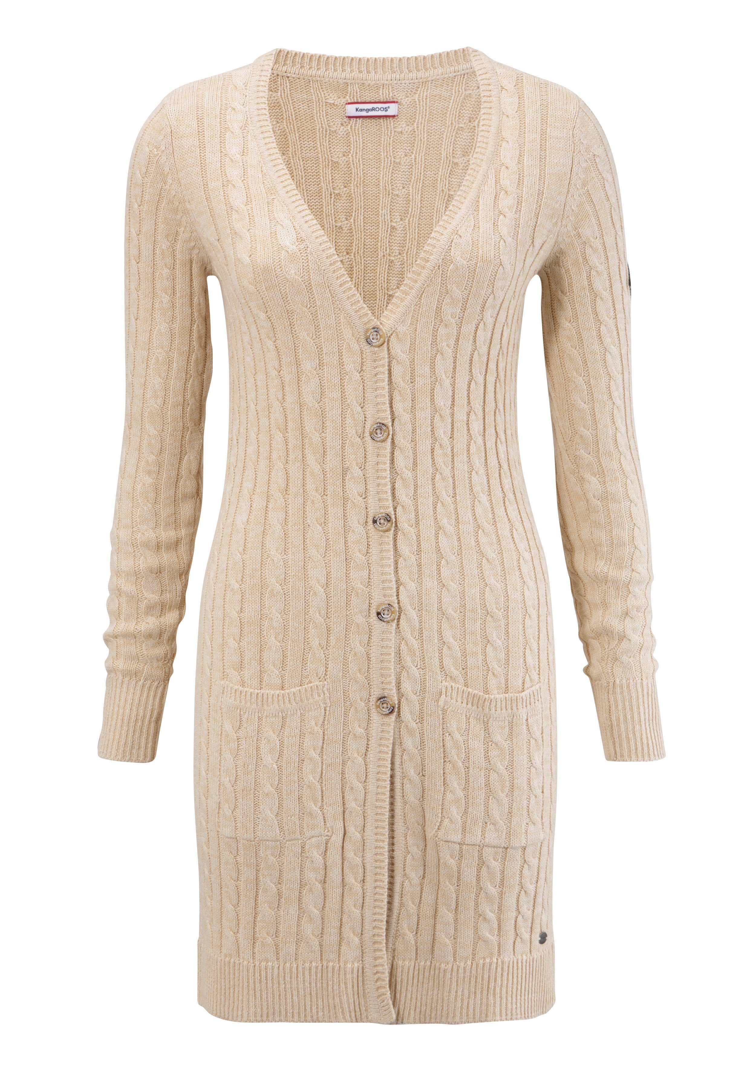 KangaROOS Longstrickjacke mit trendigem Zopfmuster und Taschen. Reduzierter Preis € 27,99. Unverbindliche Preisempfehlung € 39,99, (€ 27,99 pro 1 Stk)