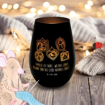 Mr. & Mrs. Panda Windlicht Igel Familie - Schwarz - Geschenk, Teelicht aus Glas, Teelicht, Windl (1 St), Matteffekt