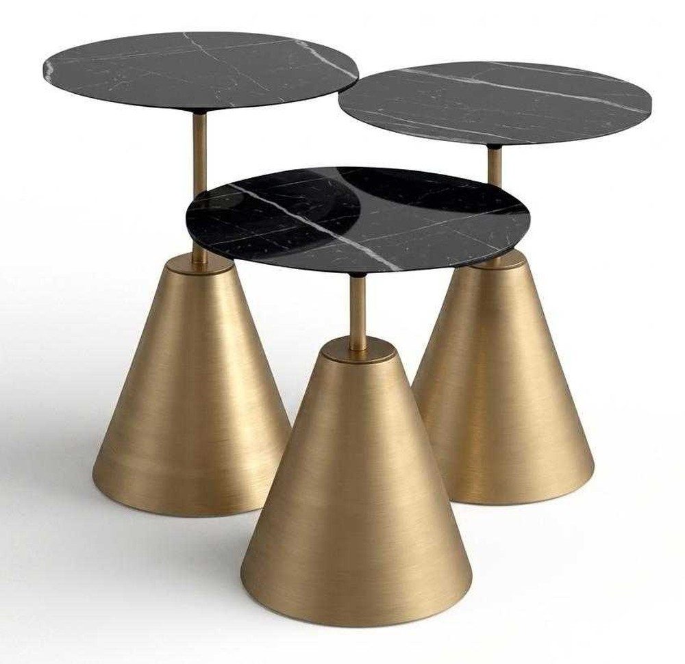 JVmoebel Couchtisch Couchtisch Set 3er Schwarz Marmor Gold Beistelltisch Modern Design, Made in Europa