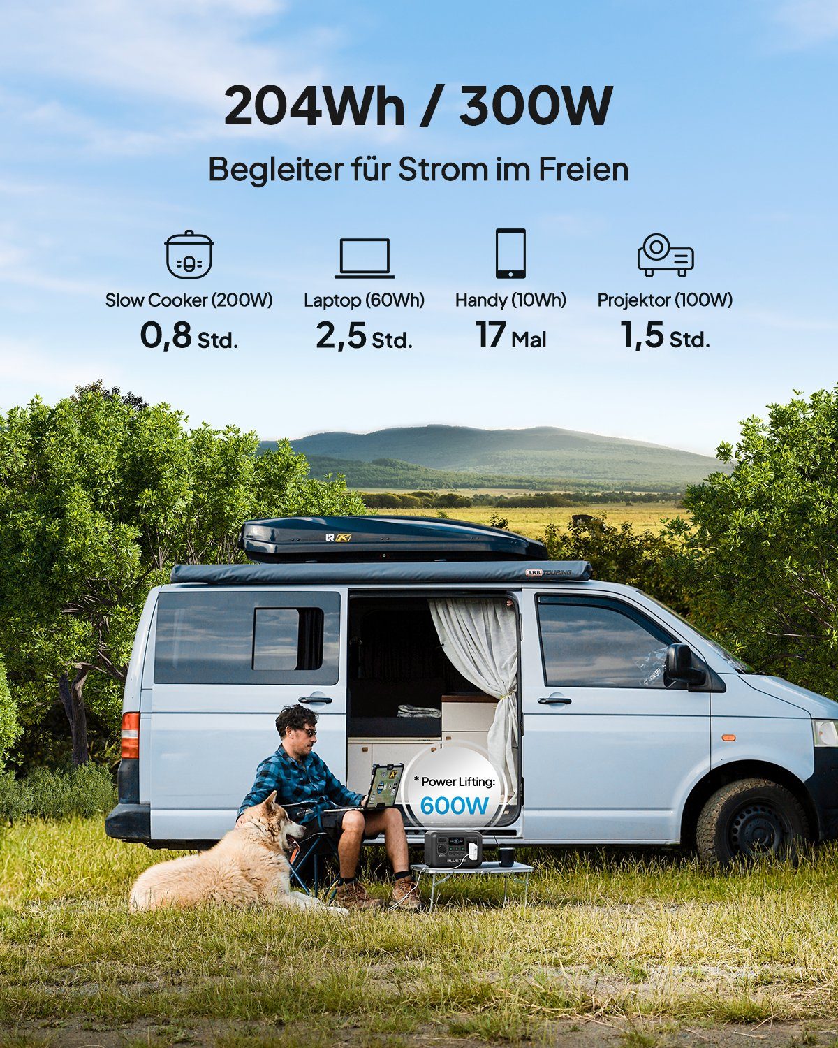 BLUETTI AC2A Solar Power Generator 300W, 0.30 kW, (204.8Wh LiFePO4 battery, with AC output power, app remote control, USB-C 100W), for camping, hiking, home use