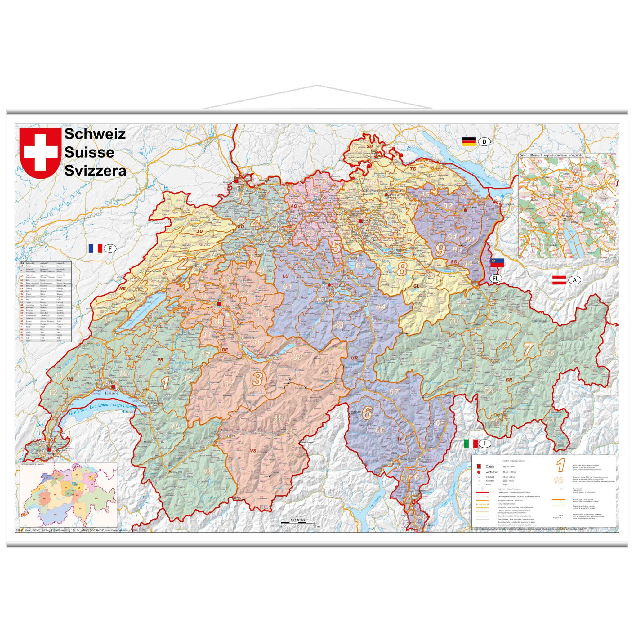 STIEFEL Poster Schweiz Postleitzahlen, ca. 95 x 62 cm