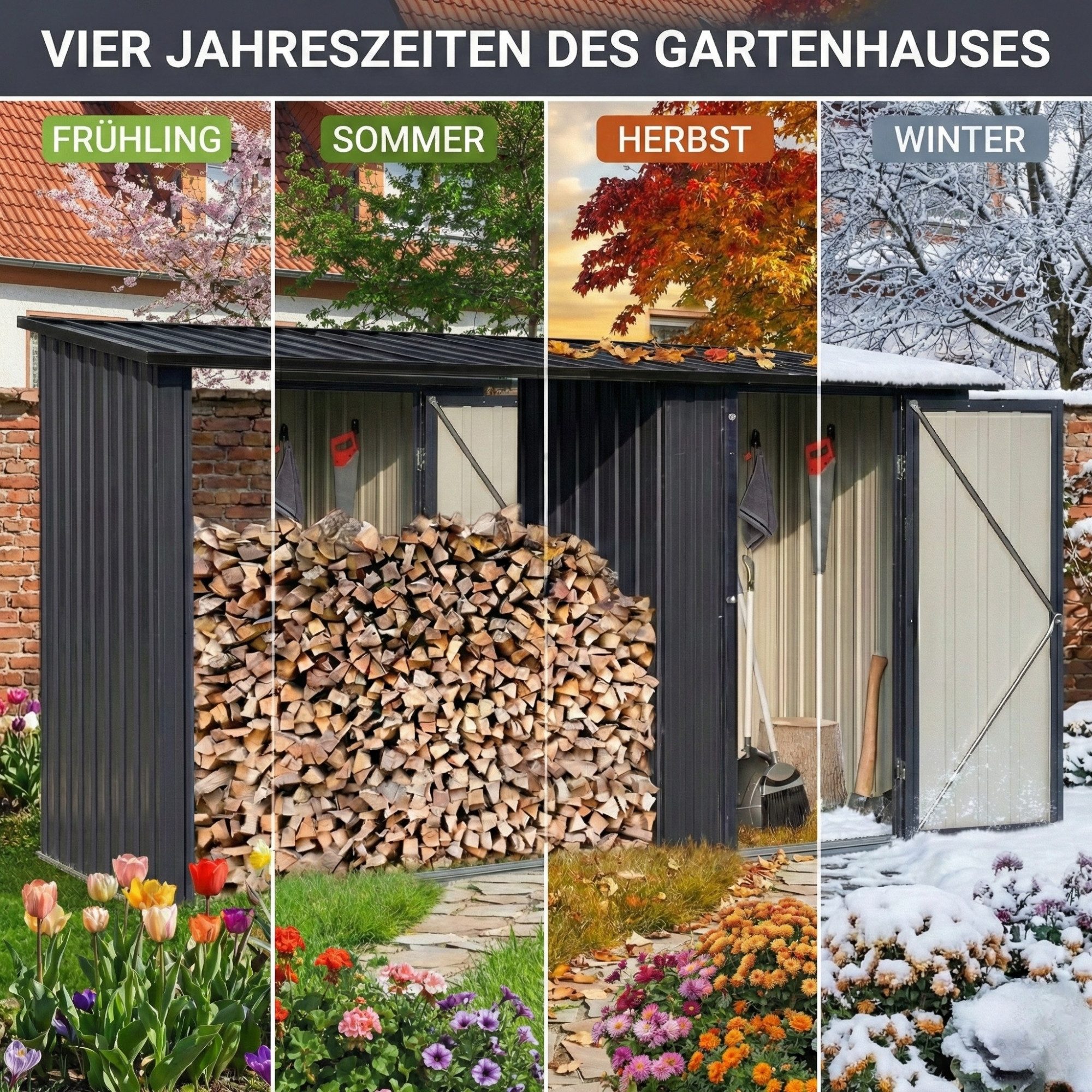 Albatros International Gerätehaus Profi Gerätehaus wetterfest Geräteschuppen Gartenschrank Gartenhaus, BxT: 266x127 cm, (M, 266x127x161cm), verzinktes Metall An – Bild 4 von 5