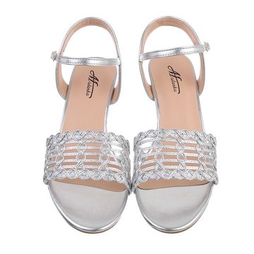 Ital-Design Damen Abendschuhe Elegant Sandalette Blockabsatz Sandalen & Sandaletten in Silber