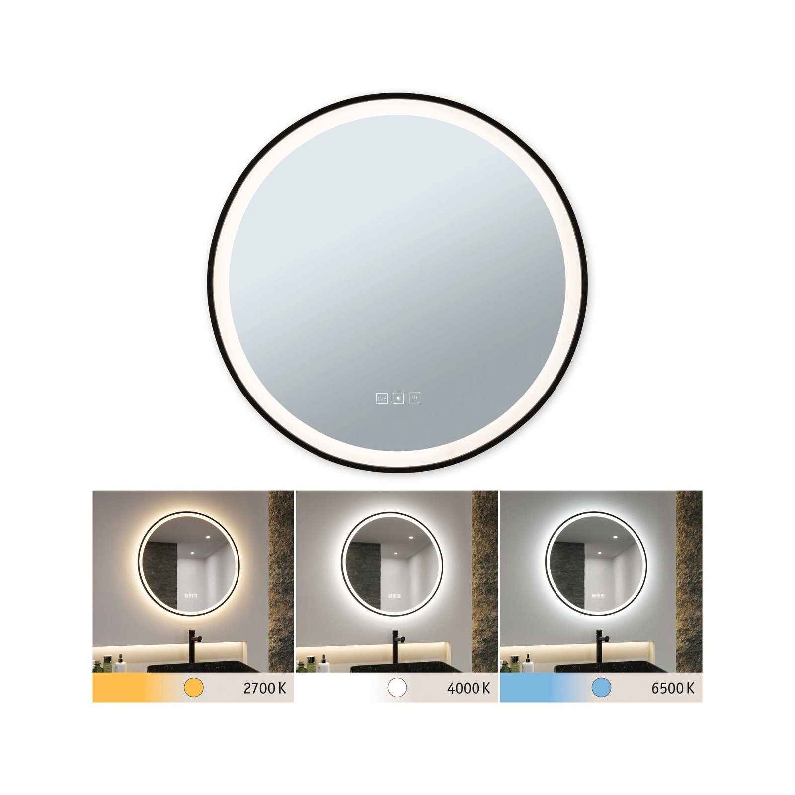 integriert, Spiegel LED Spiegel Wandleuchte Mirra LED fest 21W WhiteSwitch, dimmbar, IP44 rund Tageslichtweiß, Paulmann frame 600mm 230V