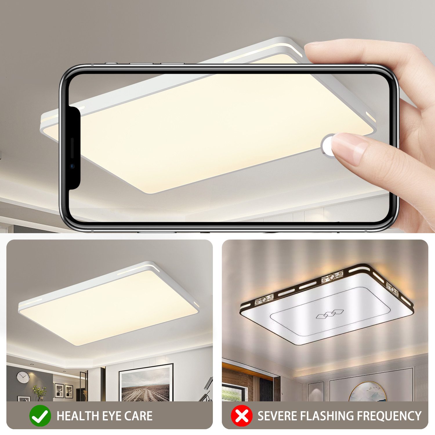 style home LED Deckenleuchte Deckenlampe Rechteckige Bürolampe, dimmbar mit Fernbedienung, LED fest integriert, einstellbar von warmweiß bis kaltweiß, moderne Lampe für Wohnzimmer Schlafzimmer, 90x60x6cm