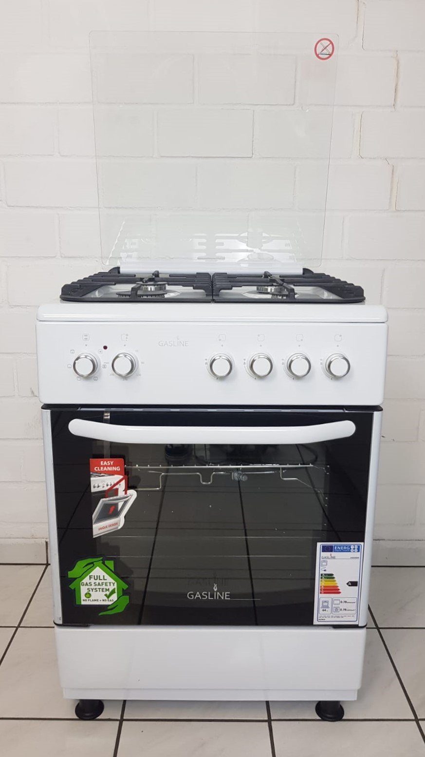 SHGE6060W, Elektrobackofen weiß Drehspießfunktion, Propangas Gas-Standherd Gasline 60cm mit Erdgas mit / Grill und