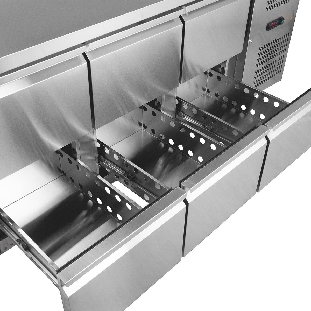 GastroHero Dönergrill Kühltisch Edelstahl GN 1/1 mit Aufkantung 6 Schubladen, 275 W