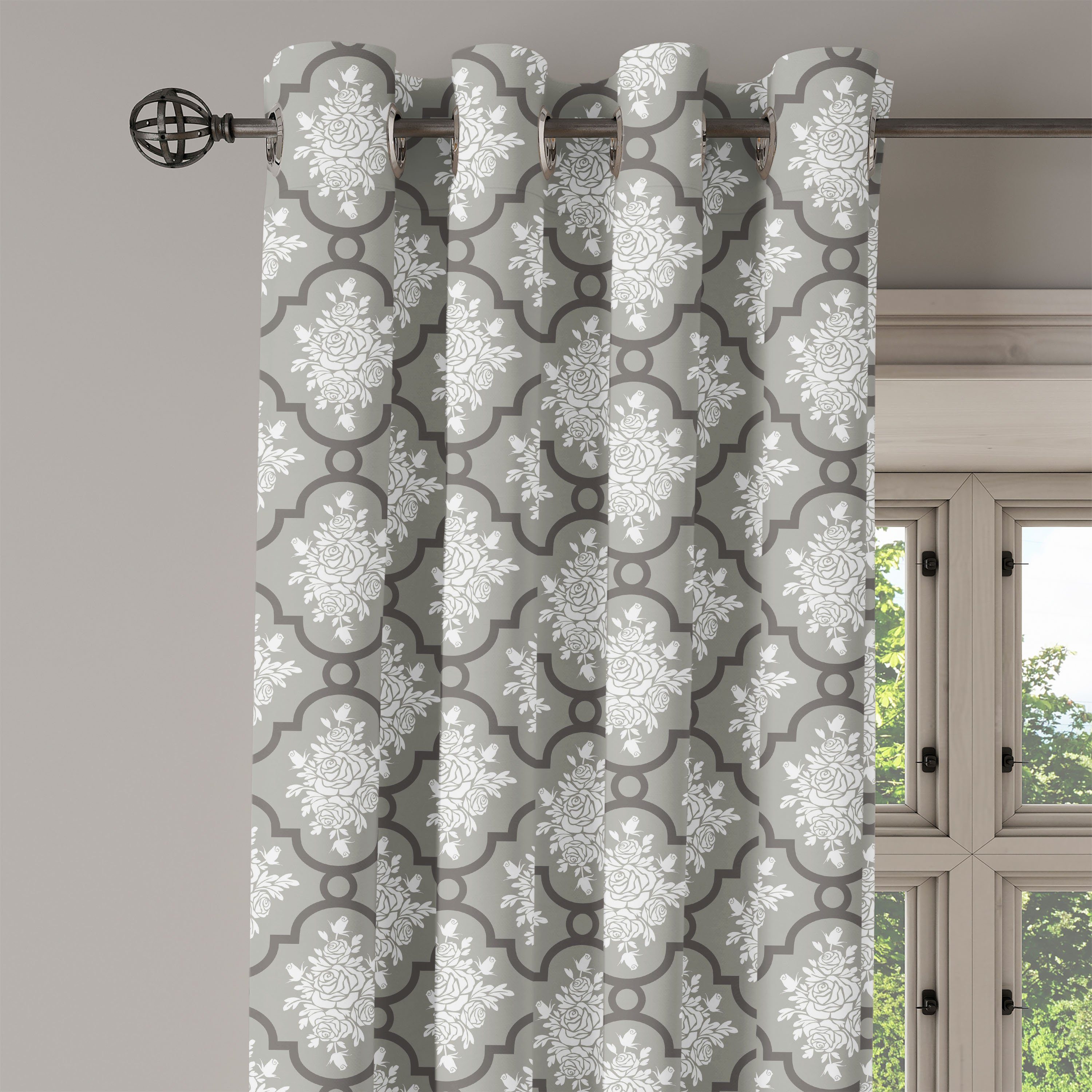 Gardine Dekorative 2-Panel-Fenstervorhänge für Blumen Damast-Rokoko Wohnzimmer, Schlafzimmer Abakuhaus, Klassische