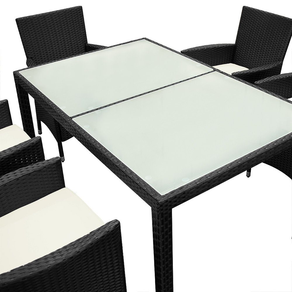 Stühle Polyrattan 7cm Auflagen Casaria Mailand, 150x90cm Gartentisch Sitzgruppe 6 stapelbare
