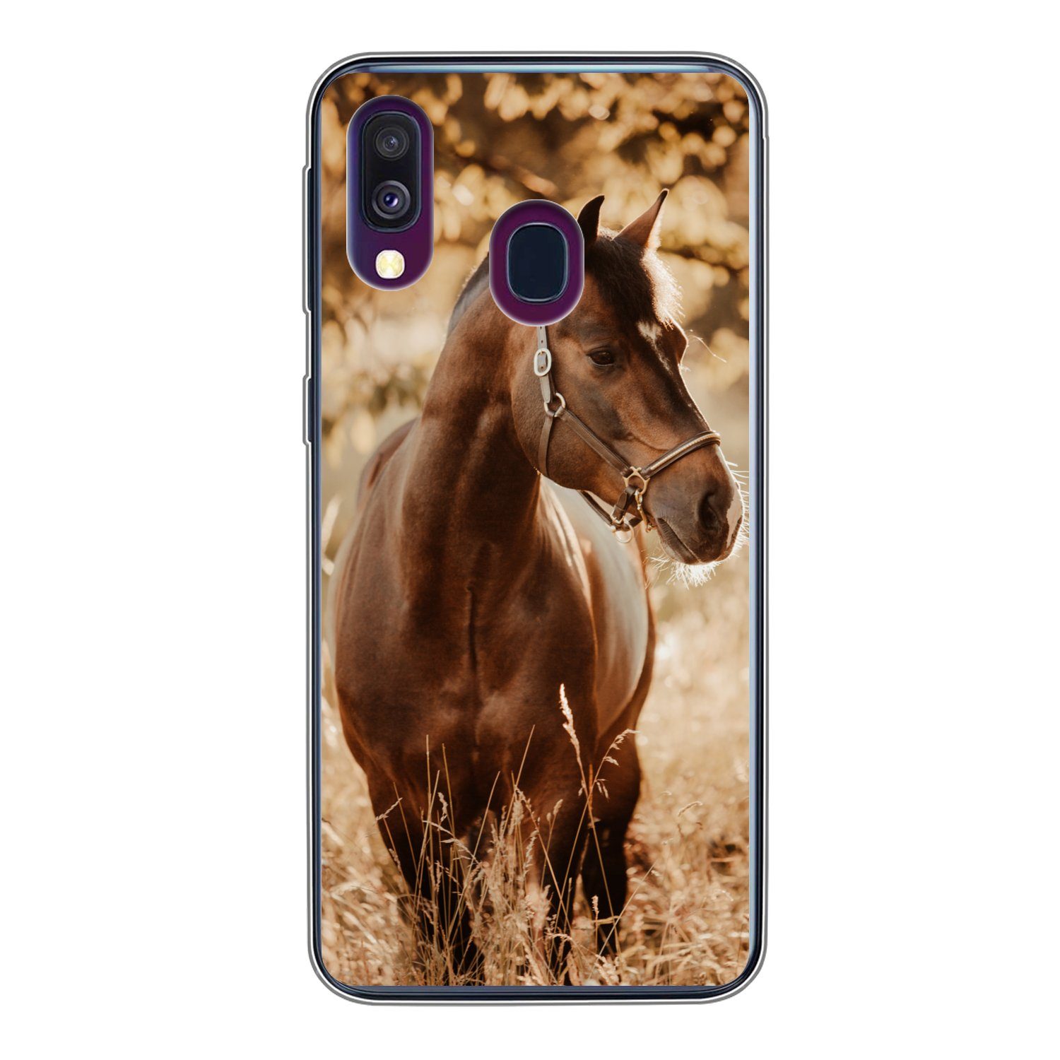 MuchoWow Handyhülle für Samsung Galaxy A40 Pferd - Sonne - Porträt - Natur - Braun, Smartphone-Bumper, Print, Handy Schutzhülle Dünn