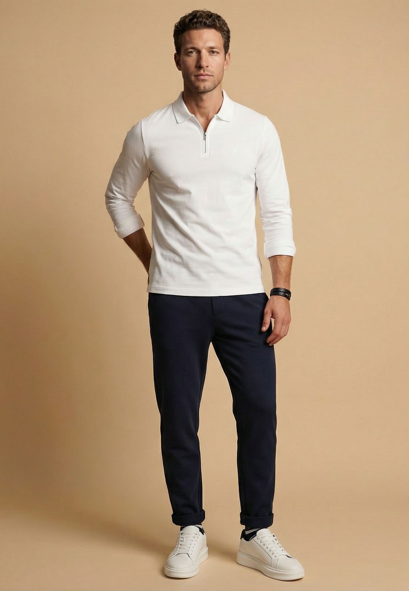 FYNCH-HATTON Langarmshirt normale Passform, mit Zipper, mit Hemdkragen, hüftbedeckende Länge