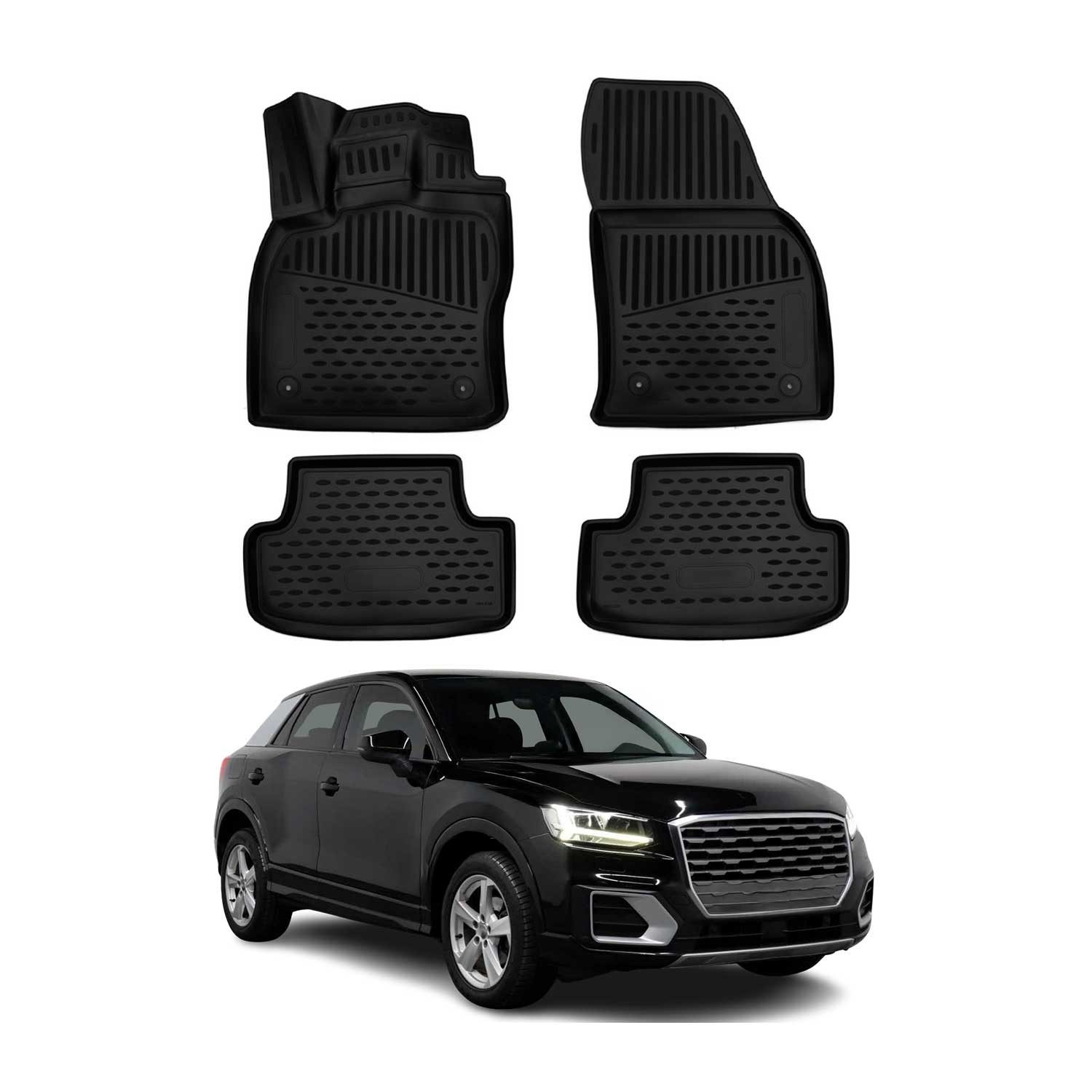 OMAC Auto-Fußmatten für Audi Q2 2017-2025 Schwarz 4 tlg TPE Automatten (4 St), für Audi Q2 2017-2025 Audi Q2 2017-2025, Antirutsch,Wasserfest,Einfache Installation
