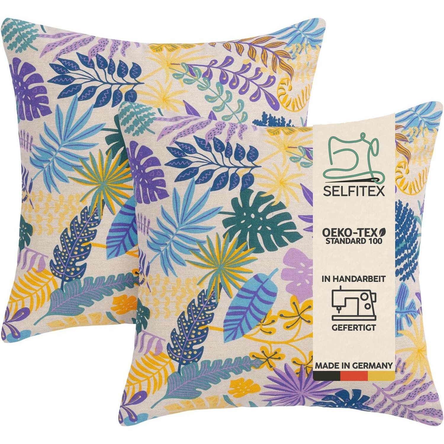 Selfitex Dekokissen im 2er Set 40x40 cm, inkl. Füllkissen, bedruckter Leinenstoff, extra weich und bequem, Kissen mit modernem Trendmuster