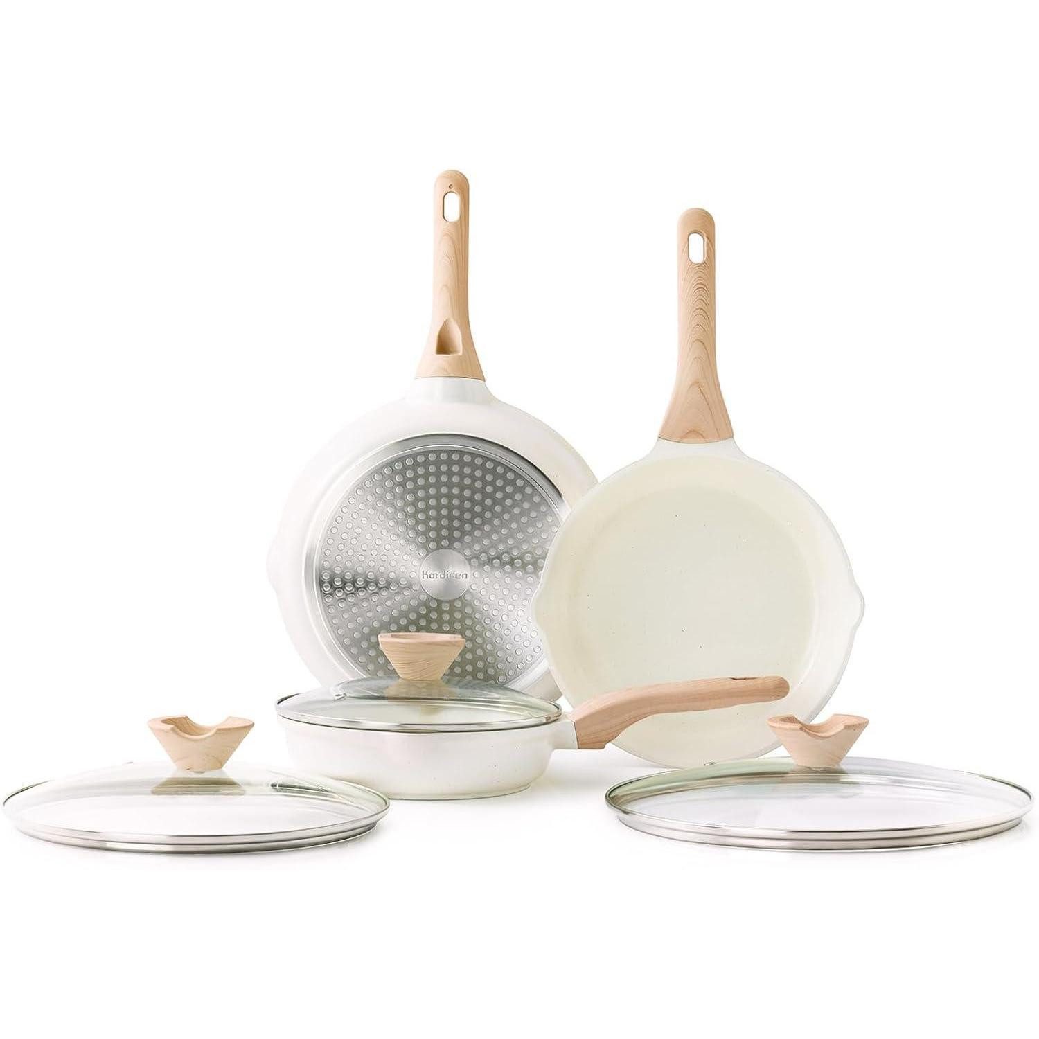 LuxusKollektion Pfannen-Set Keramikpfannen 3er Antihaft Induktion 20 24 Weiße Keramik-20+24+28 Cm