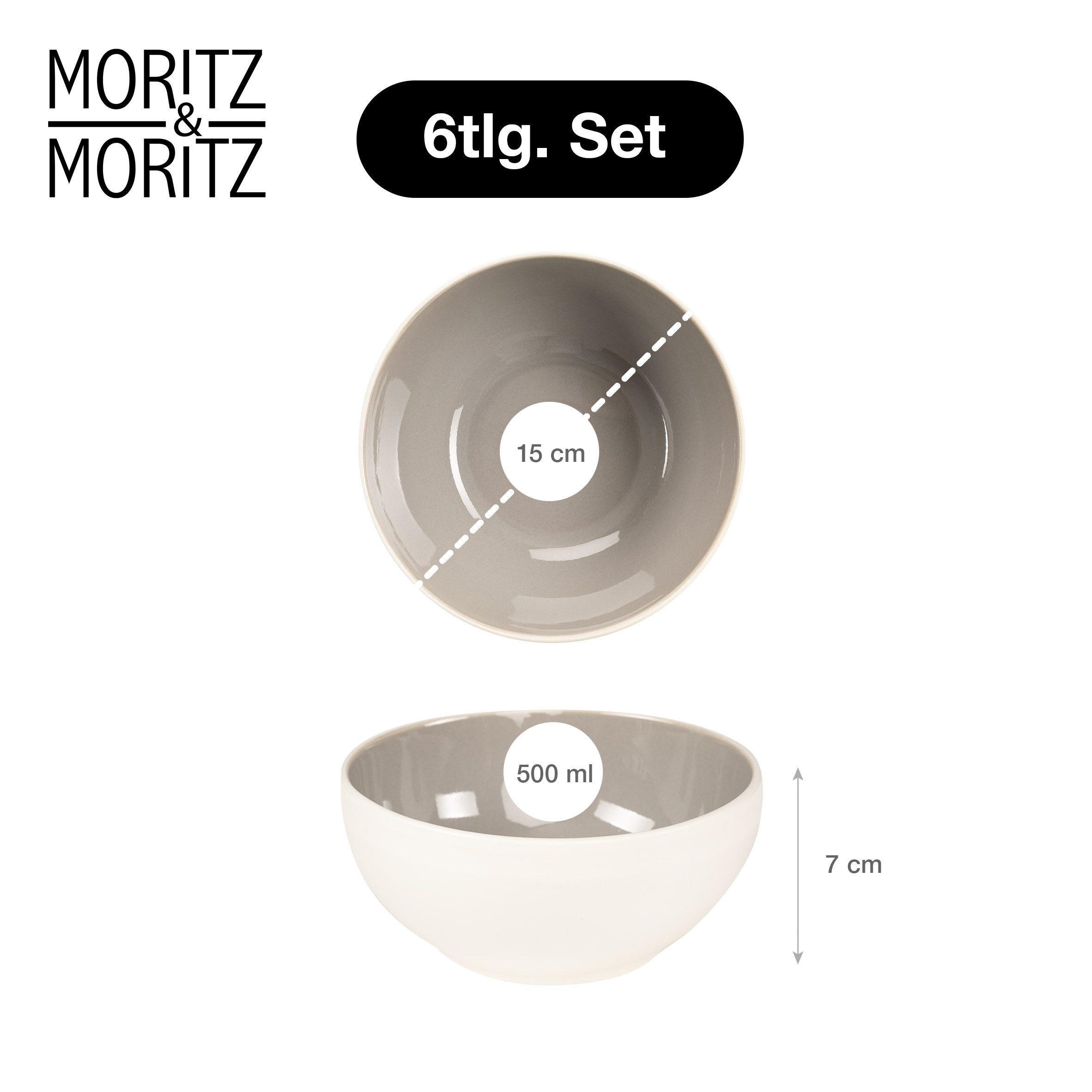 Moritz & Moritz Müslischüssel CAVO Müslibowl Stone, Steinzeug, (Set, 6-tlg), Spülmaschinengeeignet
