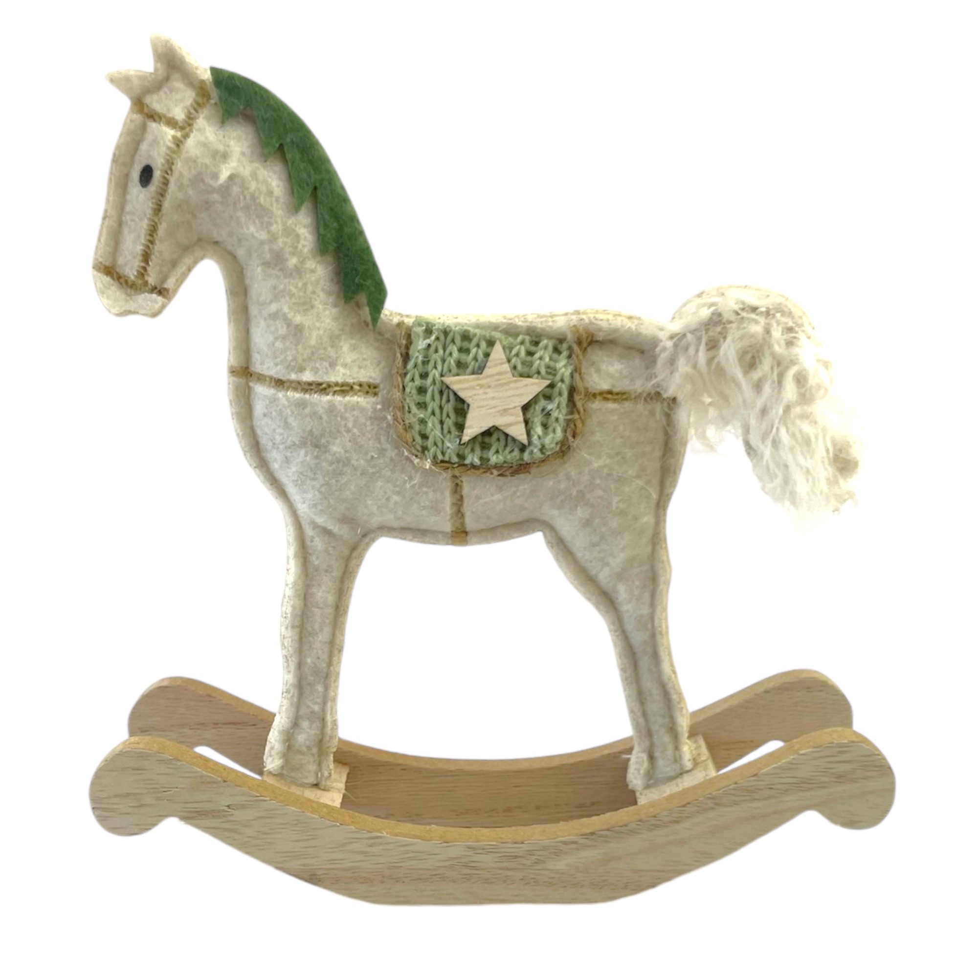 Gasper Weihnachtsfigur Schaukelpferd auf Holzbasis ca. 15cm creme-weiß