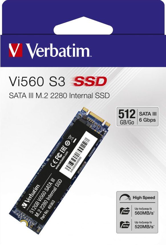 Verbatim Vi560 S3 M.2 interne SSD (512 GB) 560 MB/S Lesegeschwindigkeit, 520 MB/S Schreibgeschwindigkeit