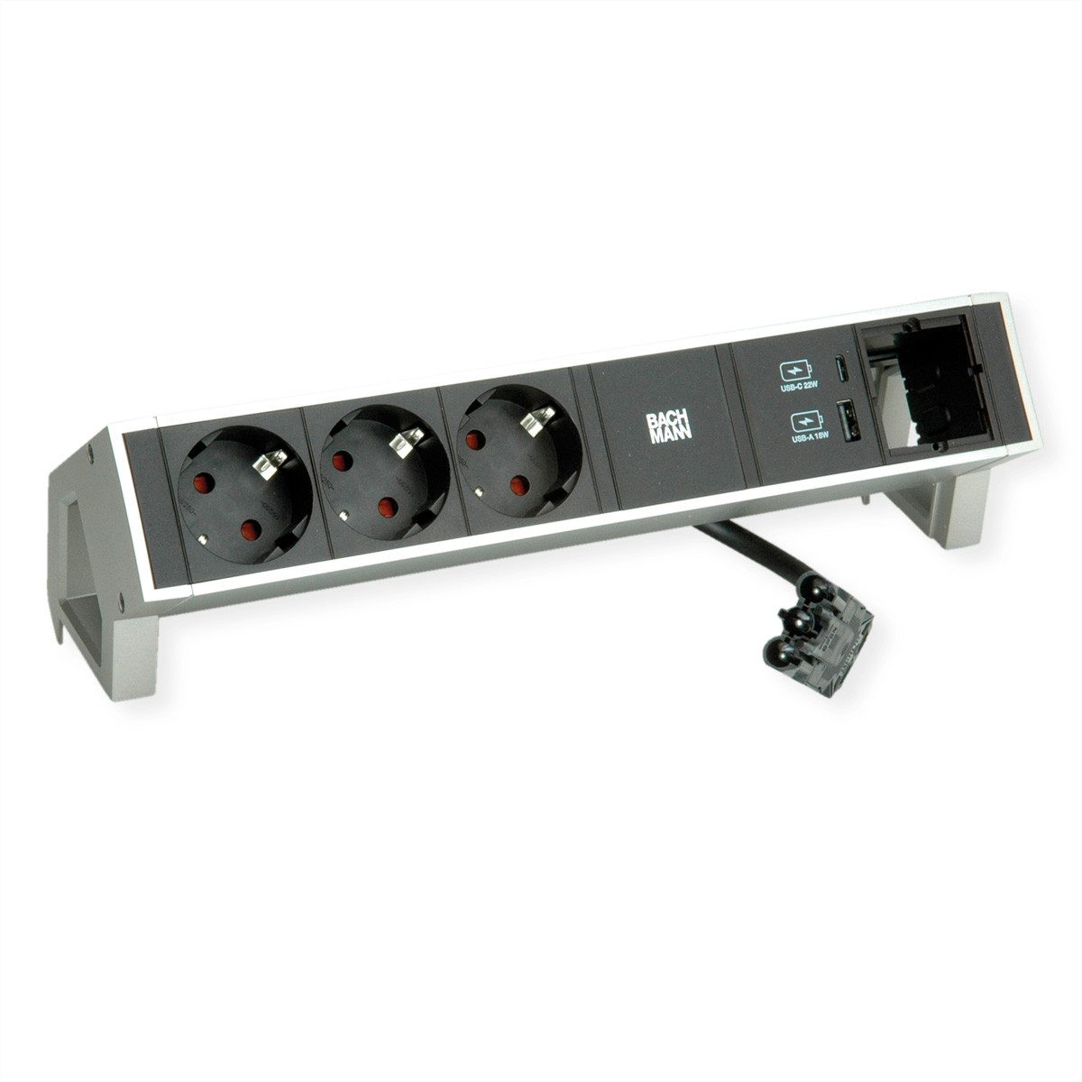 Bachmann DESK2 3xCEE7/3 1x CM USB Charger A/C 22W Steckdosenleiste (Kabellänge 0.2 m), 0,2m GST18 INOX, 902.9964