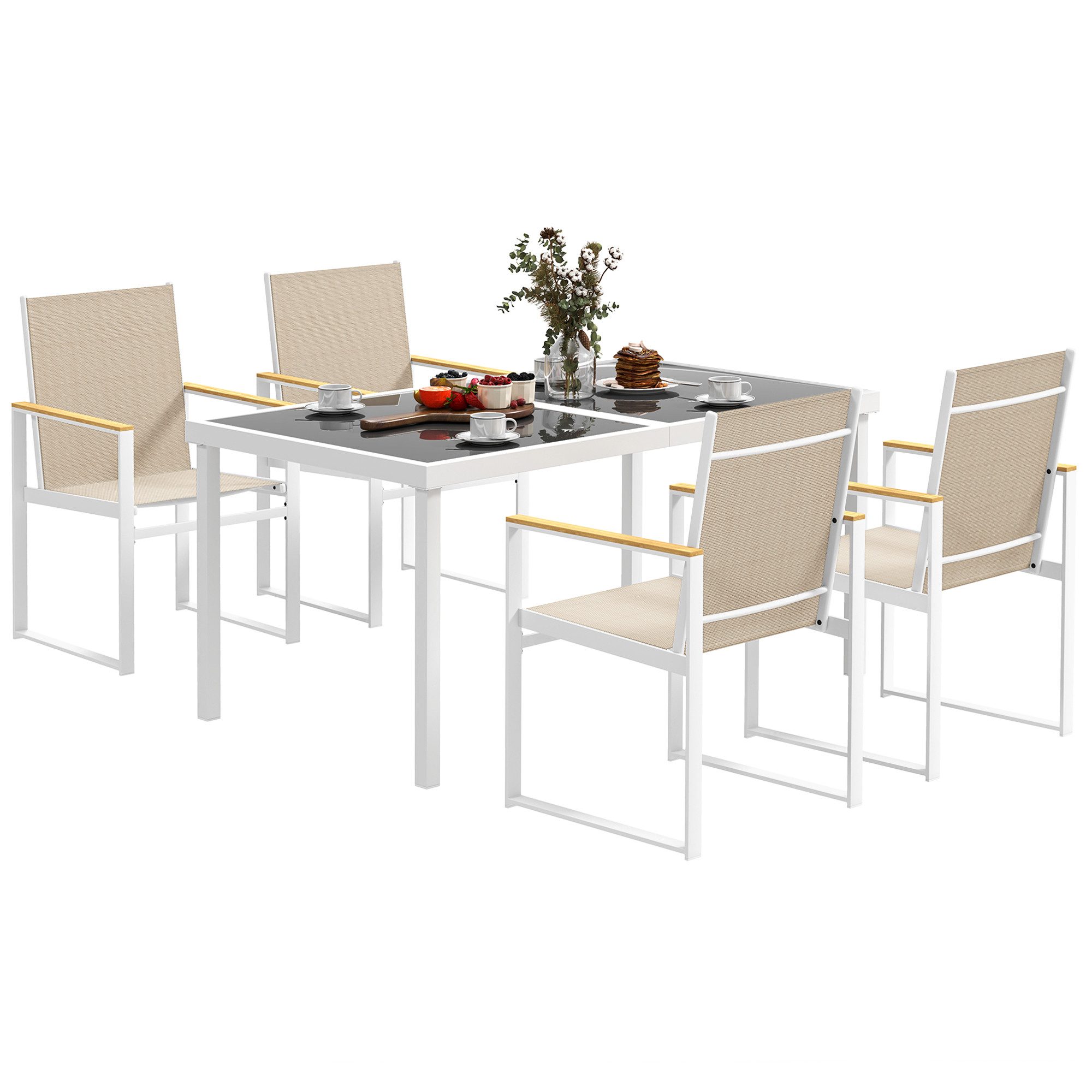 MC Star Gartenlounge-Set 5-teiliges Gartenmöbelset mit 4 Sesseln und Tischplatte, (aus gehärtetem Glas, für Terrasse und Balkon)