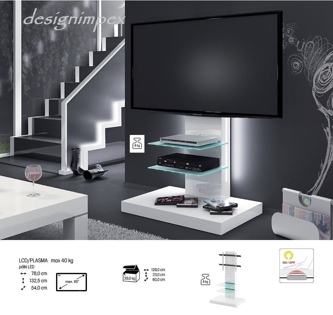 designimpex Hochglanz Möbel Fernsehtisch H-444 TV TV Design TV-Rack Schrank Halterung Hochglanz Weiß Rack