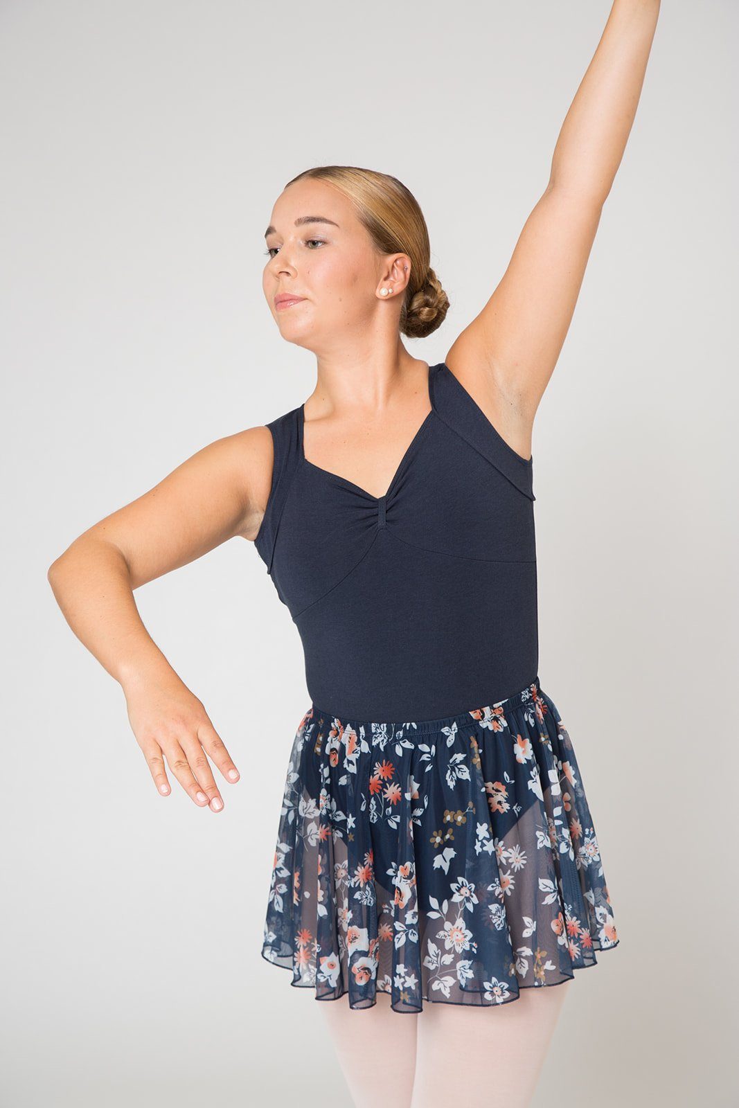 tanzmuster Schlupfrock Damen Ballettrock Ylvie aus geblümtem Netzstoff elastischer Bund