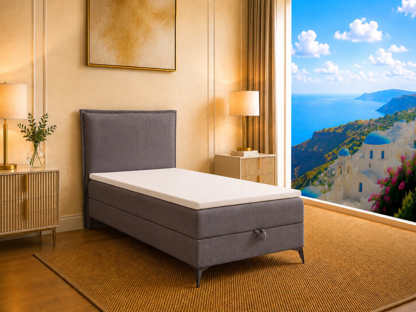 Best for Home Boxspringbett K16 Single SLIM mit Bettkasten & Bonellfederkernmatratze, Topper H3 (Einzelbett, Polsterbett, Juniorbett, Hotelbett, versch. Größen, 1-St., 70x200 80x200 90x200 100x200 cm), mit oder ohne Topper, Flexible Liefermöglichkeiten, Handwerksqualität