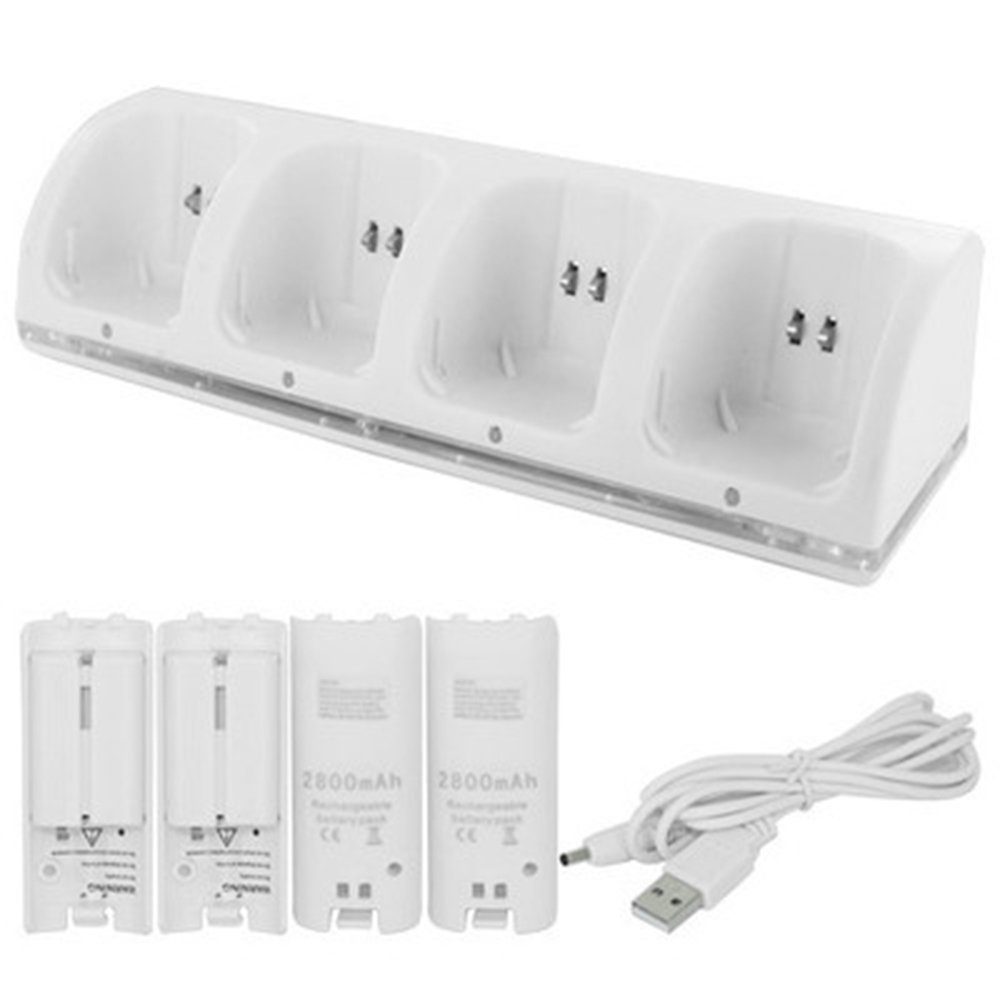 GelldG Wii-Ladestation 4 in 1 Controller-Ladestation für Fernbedienung Weiß Wii-Controller