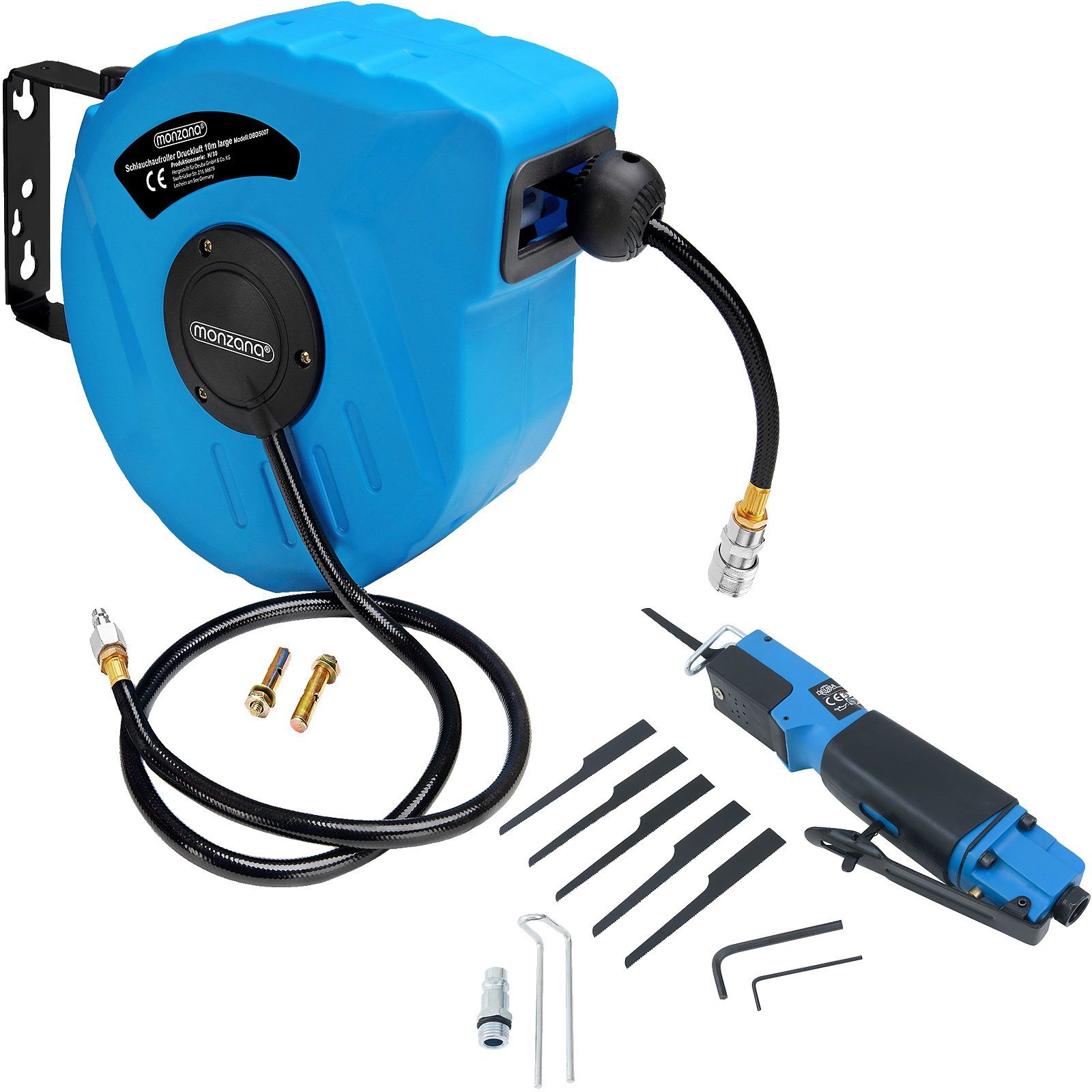 monzana Druckluftgeräte-Set, Schlauchaufroller Automatisch 10m 1/4" Trommel Karosseriesäge Set