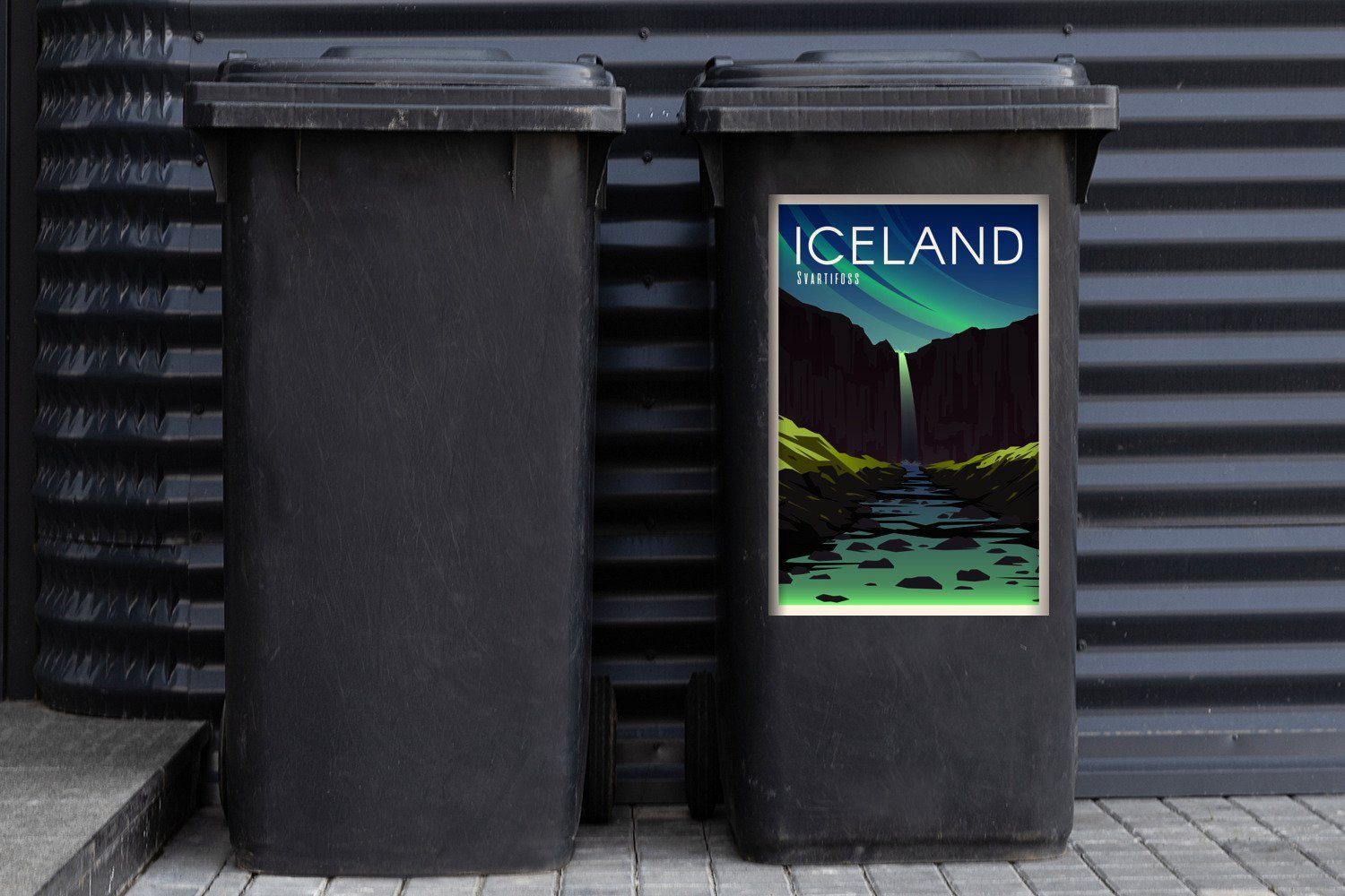 Mülltonne, St), Wandsticker Illustration Wasserfalls (1 Svartifoss Island Container, Sticker, Abfalbehälter in des MuchoWow Mülleimer-aufkleber,