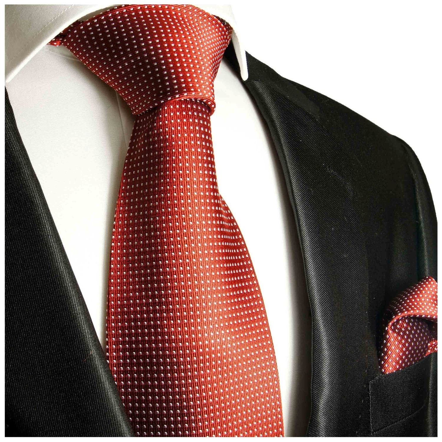 Paul Malone Krawatte Herren Seidenkrawatte und Tuch modern gepunktet 100% Seide (Set, 2-St., Krawatte mit Einstecktuch) Schmal (6cm), rot 933