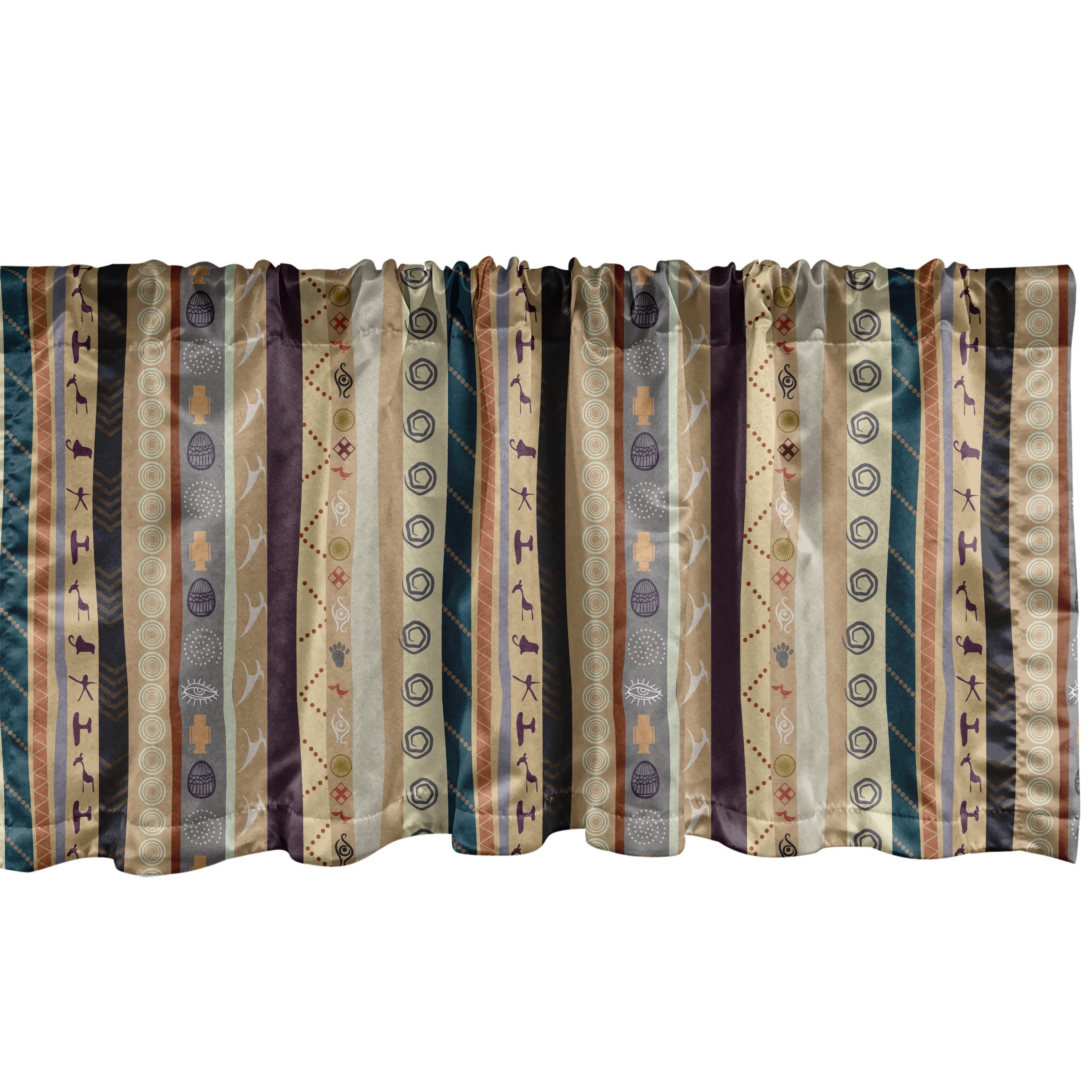 Scheibengardine Vorhang Volant für Küche Schlafzimmer Dekor mit Stangentasche, Abakuhaus, Microfaser, Ethnisch Folk-Ornamente und Motive