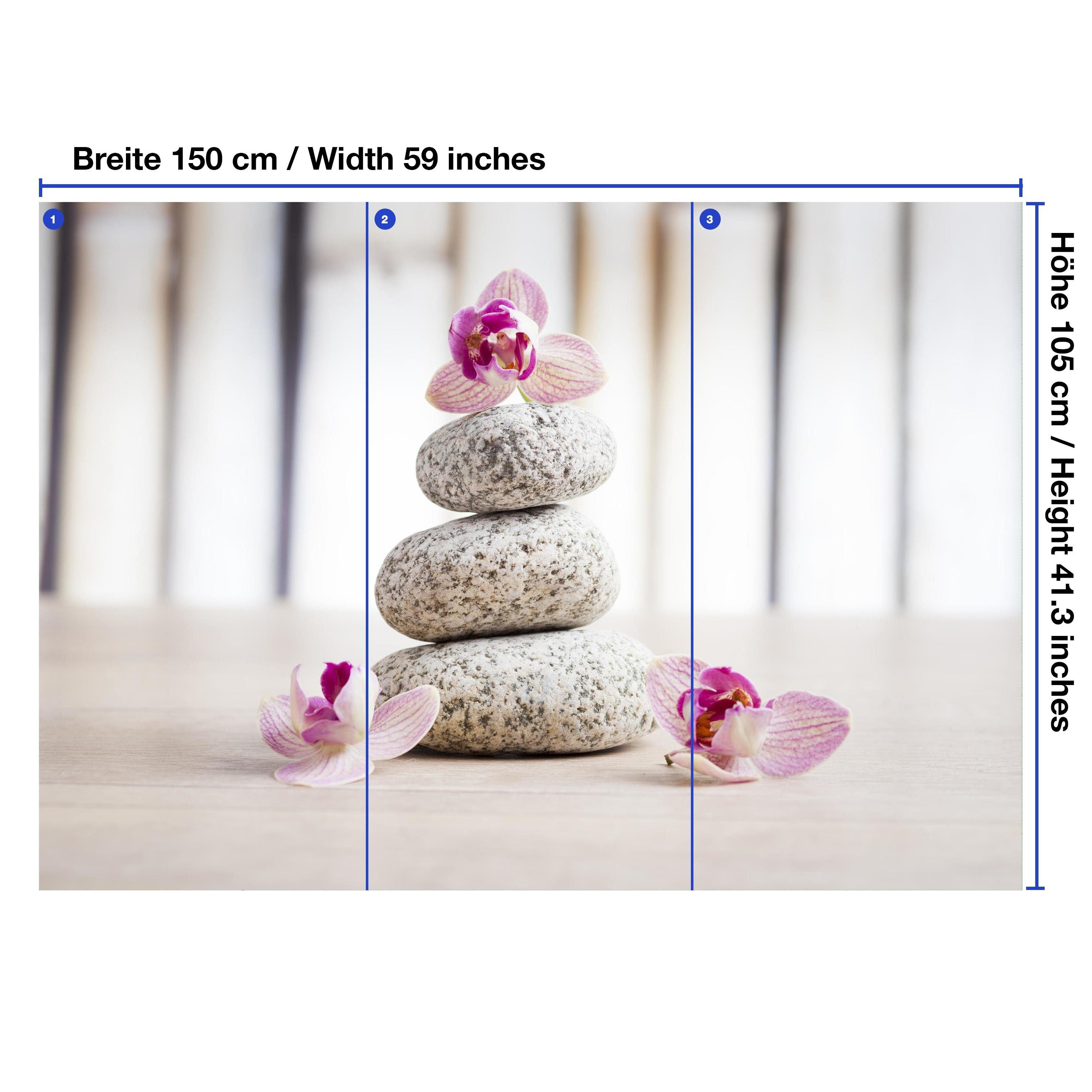 wandmotiv24 Fototapete Orchideen matt, Wandtapete, Motivtapete, und glatt, - Steine weiße SPA, Vliestapete