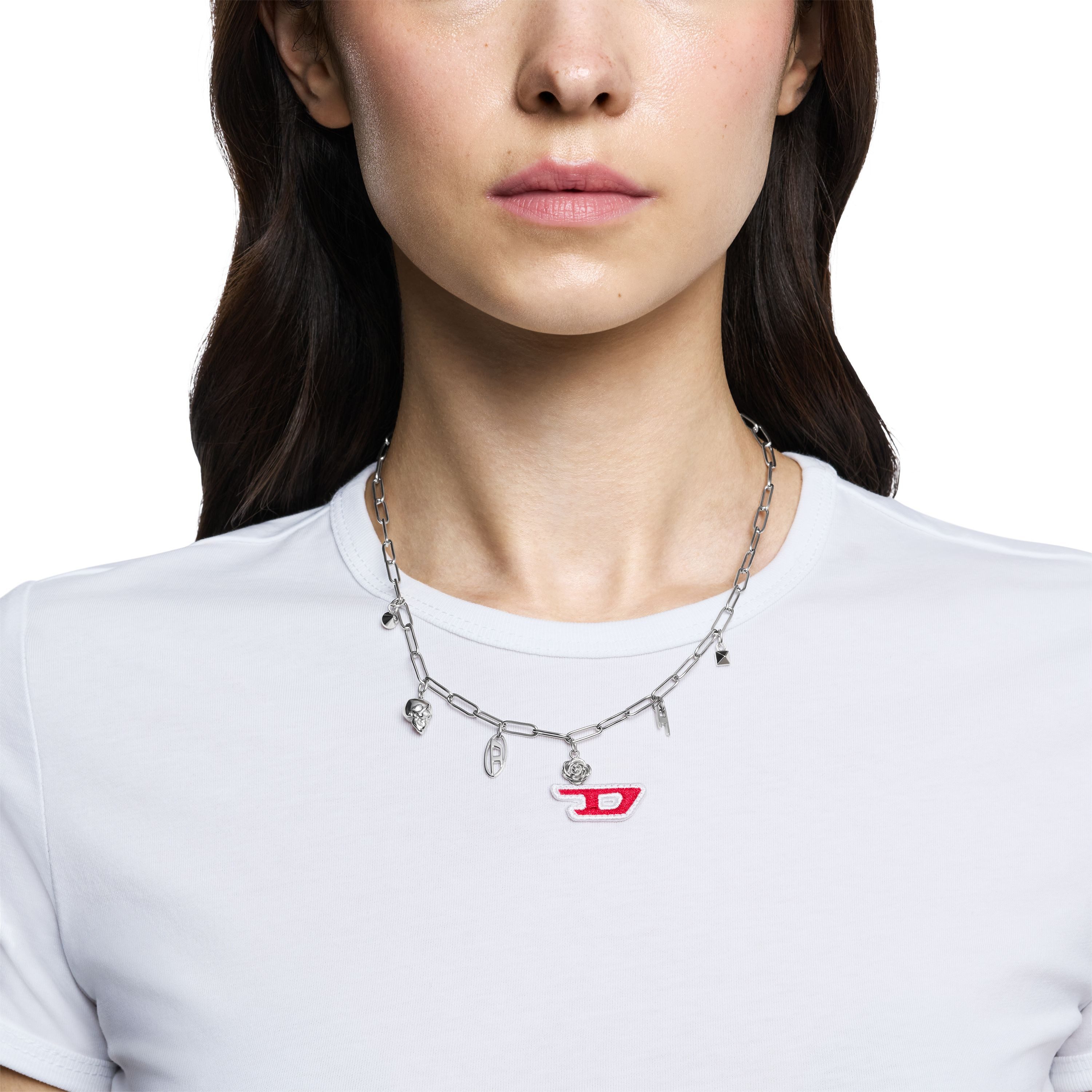 Diesel Kette mit Anhänger Schmuck Geschenk Edelstahl Totenkopf Rose