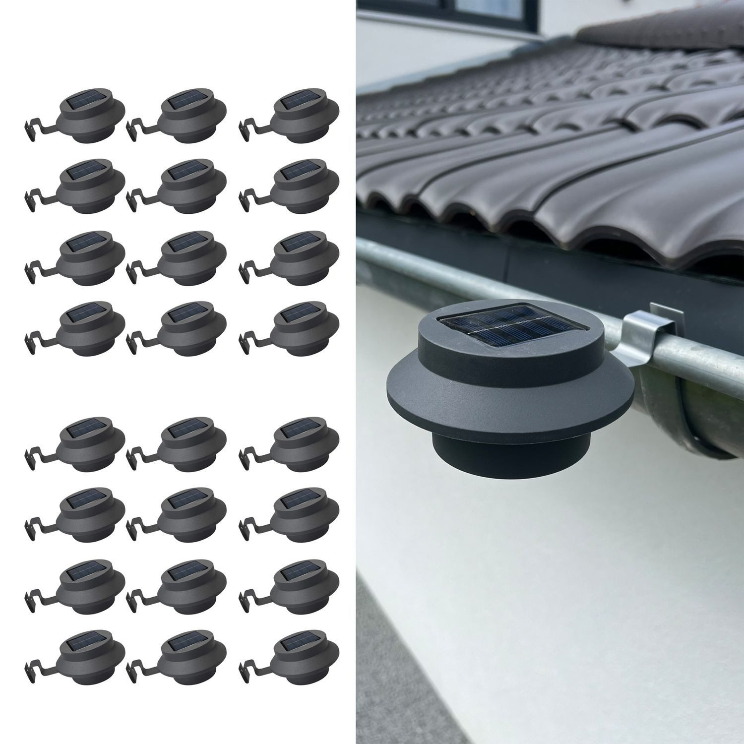 Hossi's Wholesale Gartenleuchte 24x Dachrinnen Solarleuchten RAL 7016 Anthrazit Lampen Beleuchtung Set