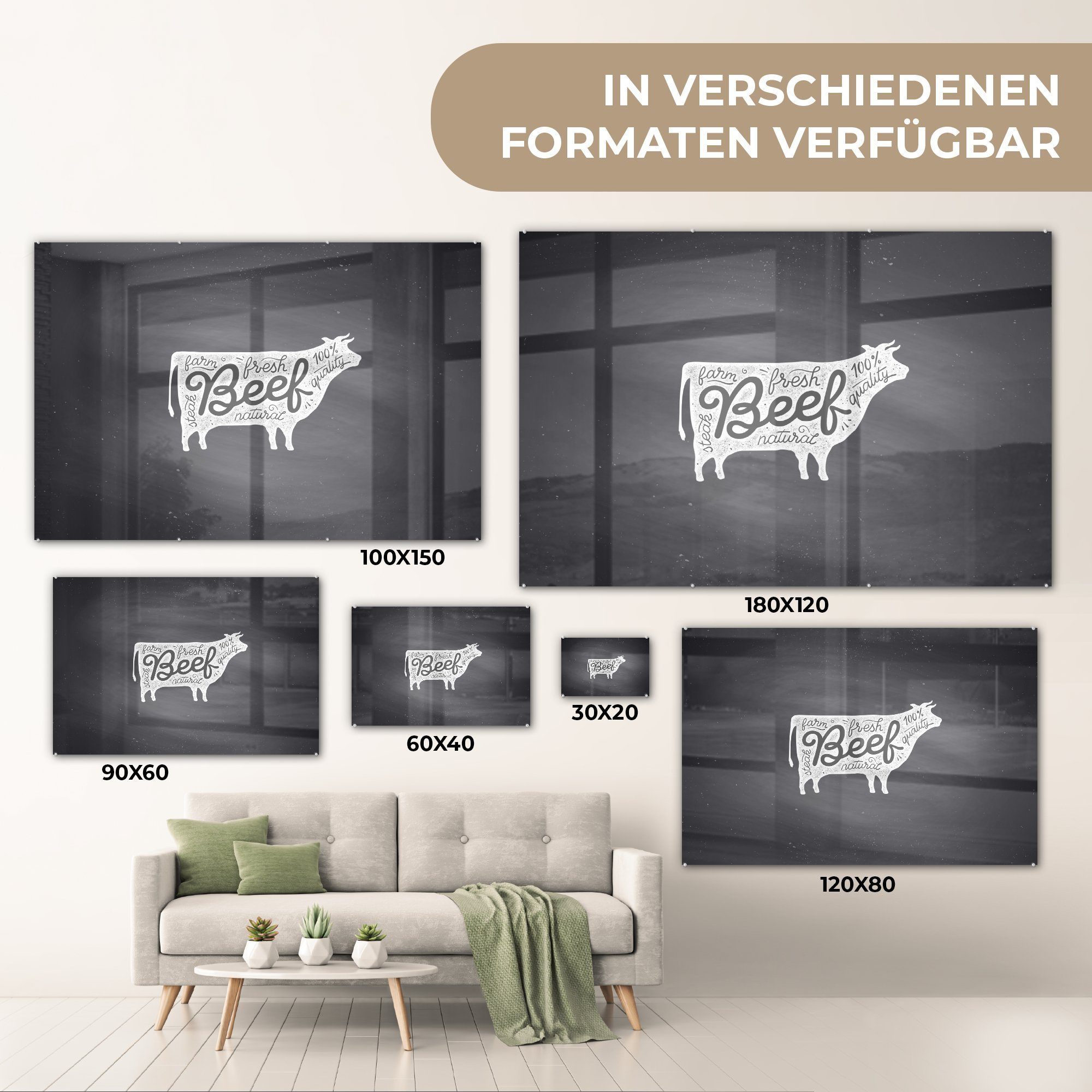 MuchoWow Acrylglasbild - Wohnzimmer (1 Weiß, Acrylglasbilder Schlafzimmer & Steak Kuh - St)