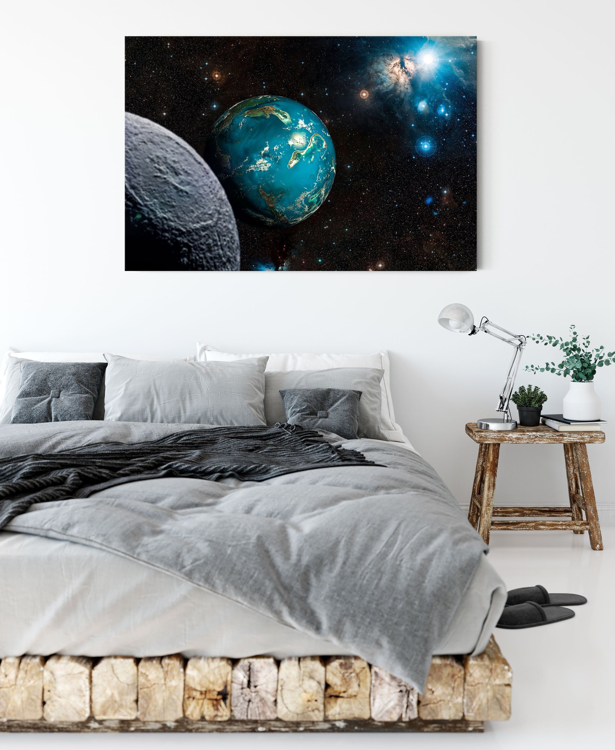 Pixxprint Leinwandbild Planet Erde im Kosmos, Planet Erde im Kosmos (1 St), Leinwandbild fertig bespannt, inkl. Zackenaufhänger
