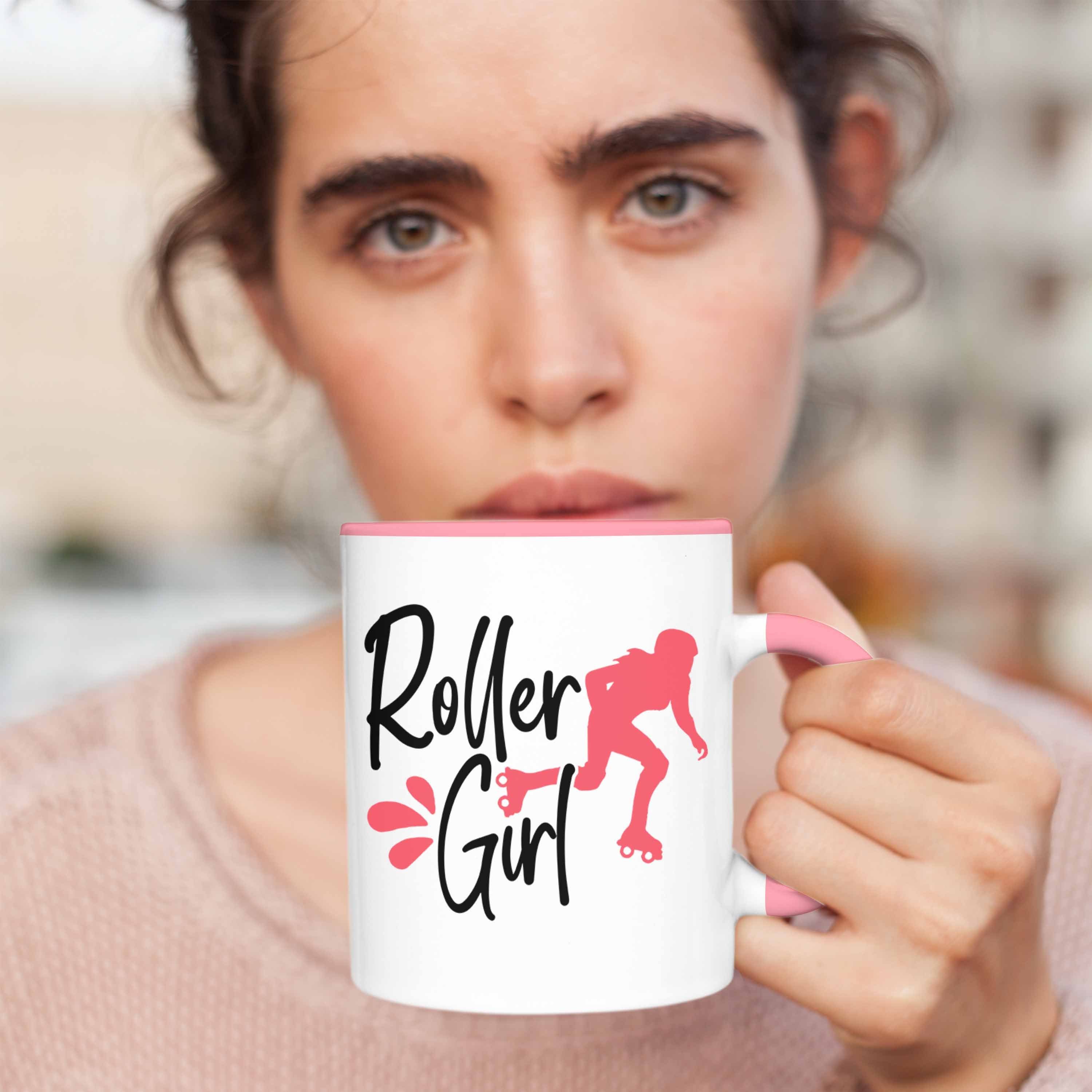Nostal Girl" Tasse Girls Rosa Lustige Roller Trendation Geschenk Tasse für Rollschuh "Roller