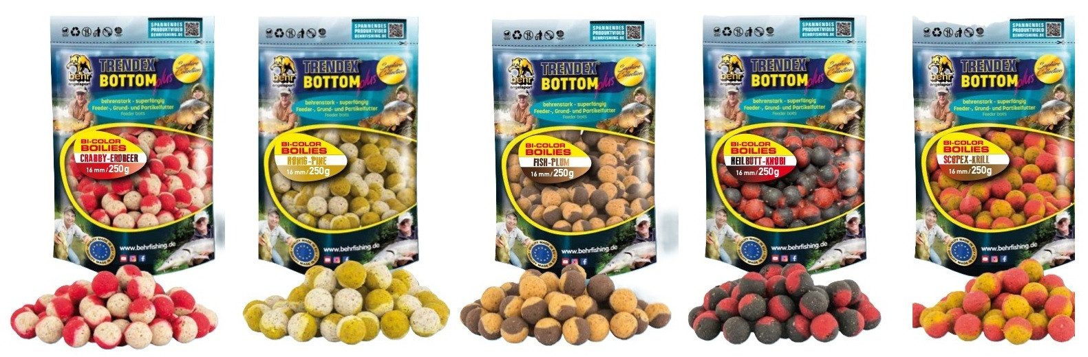 Behr Kunstköder Behr Bi-Color Boilies 16mm, 250 Gr. - 5 Sorten wählbar - Karpfen, Löst sich langsam auf um noch mehr Duftstoffe freizugeben