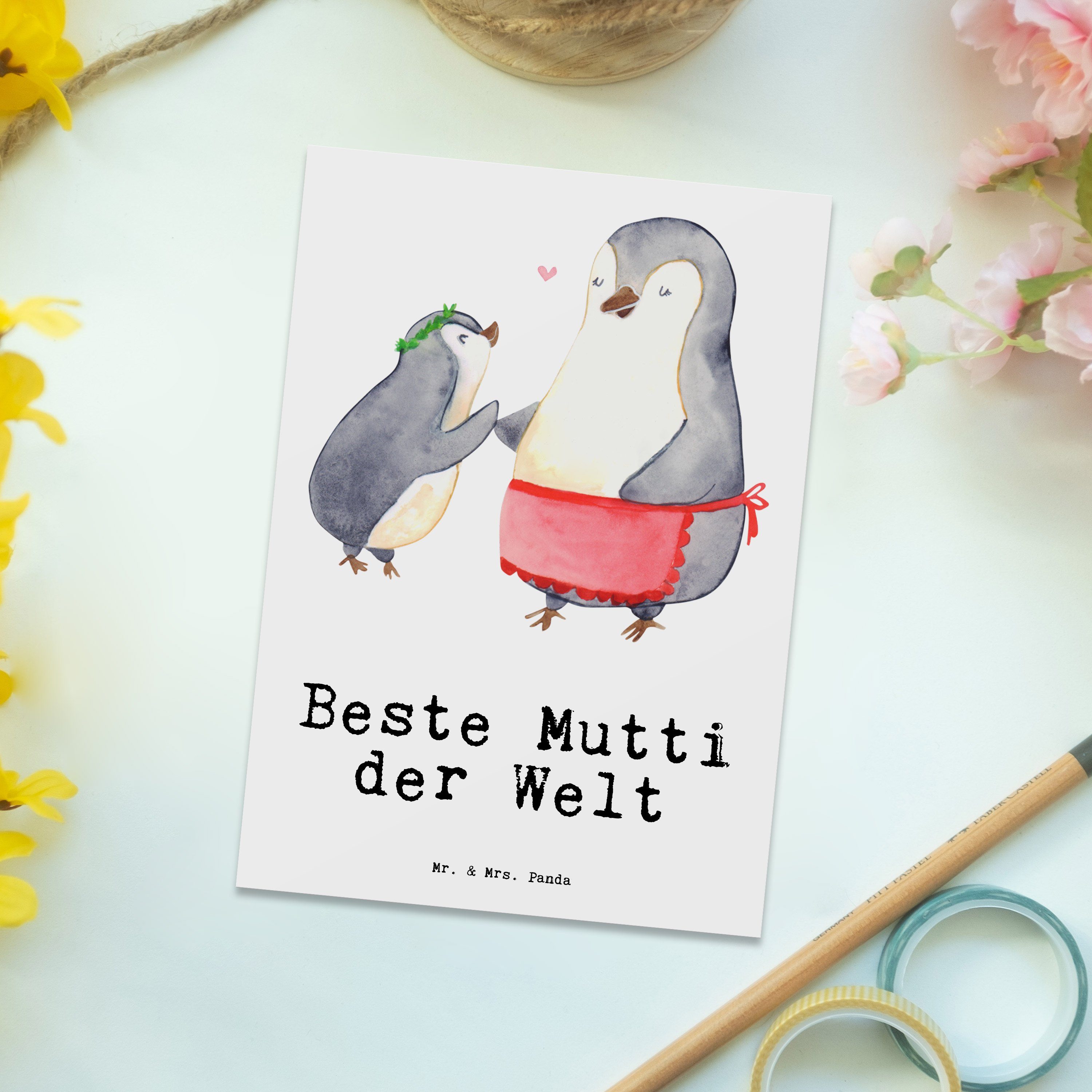 Beste Welt Karte, & - Geschenk, für, Mrs. Mr. Mutti Panda Postkarte Danke, der - Pinguin Weiß Ei