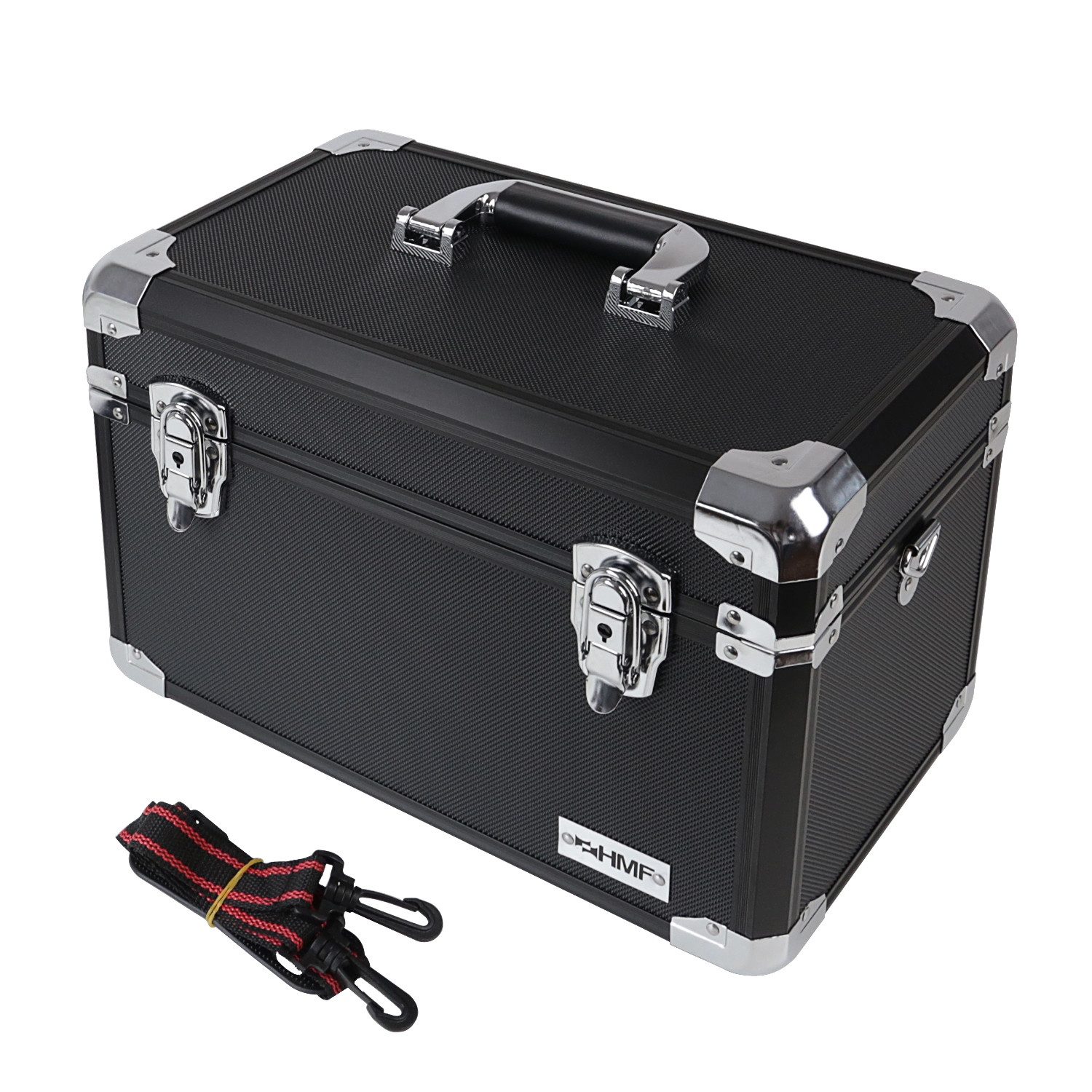 HMF Werkzeugkoffer Alu Transportkiste, Aufbewahrungskoffer, Kamerakoffer mit individueller Facheinteilung 40x27,5x23,5 cm, schwarz – Bild 3 von 5