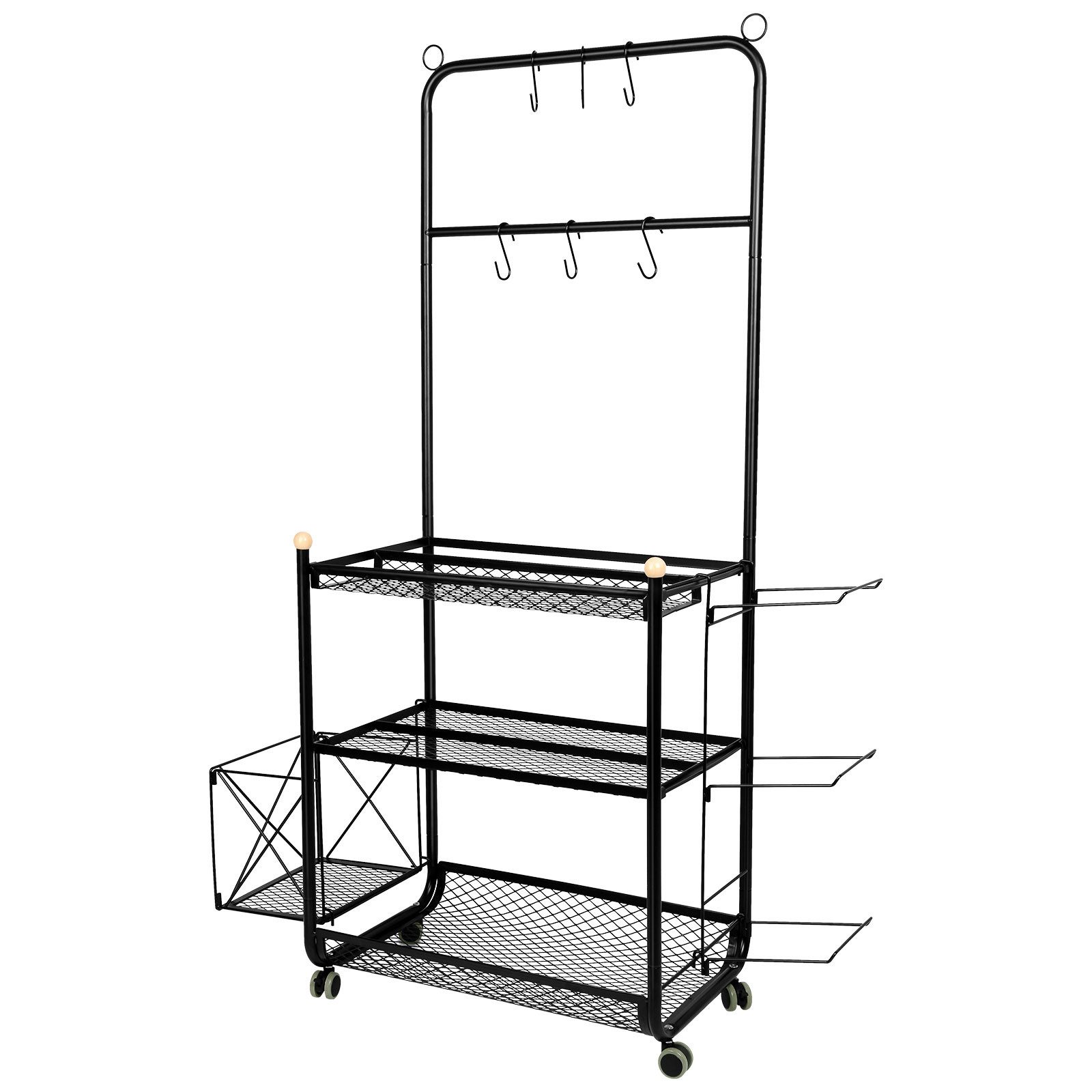 JEOBEST Sportgeräte-Regalwagen Sportgerät-Organizer mit Ablageflächen und Haken, 3-stufiger, Hantelständer Fitnessstudio, Yoga Matte Regal