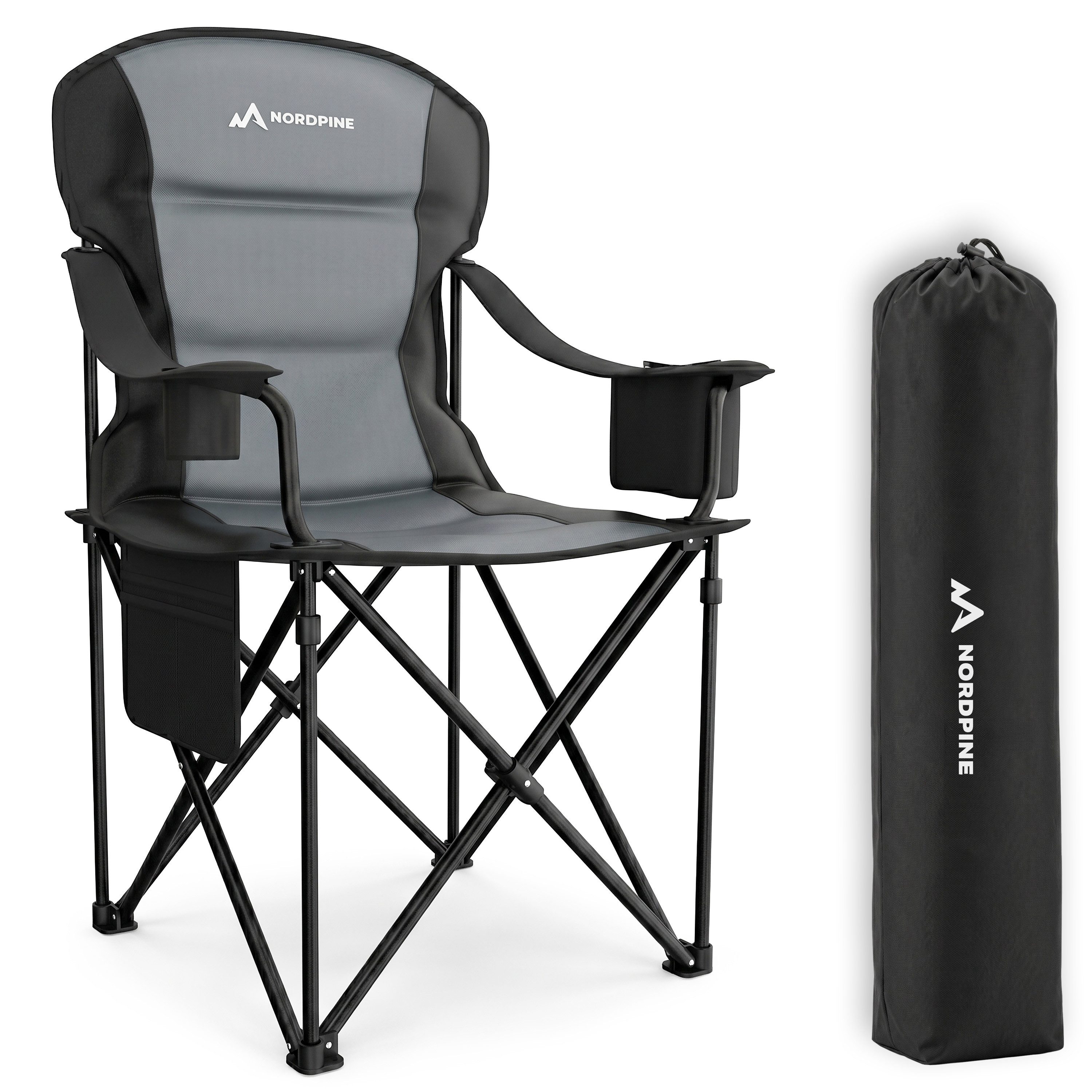 NEOLYMP Campingstuhl Faltbarer Campingstuhl bis 250 kg mit Kühltasche & Getränkehalter