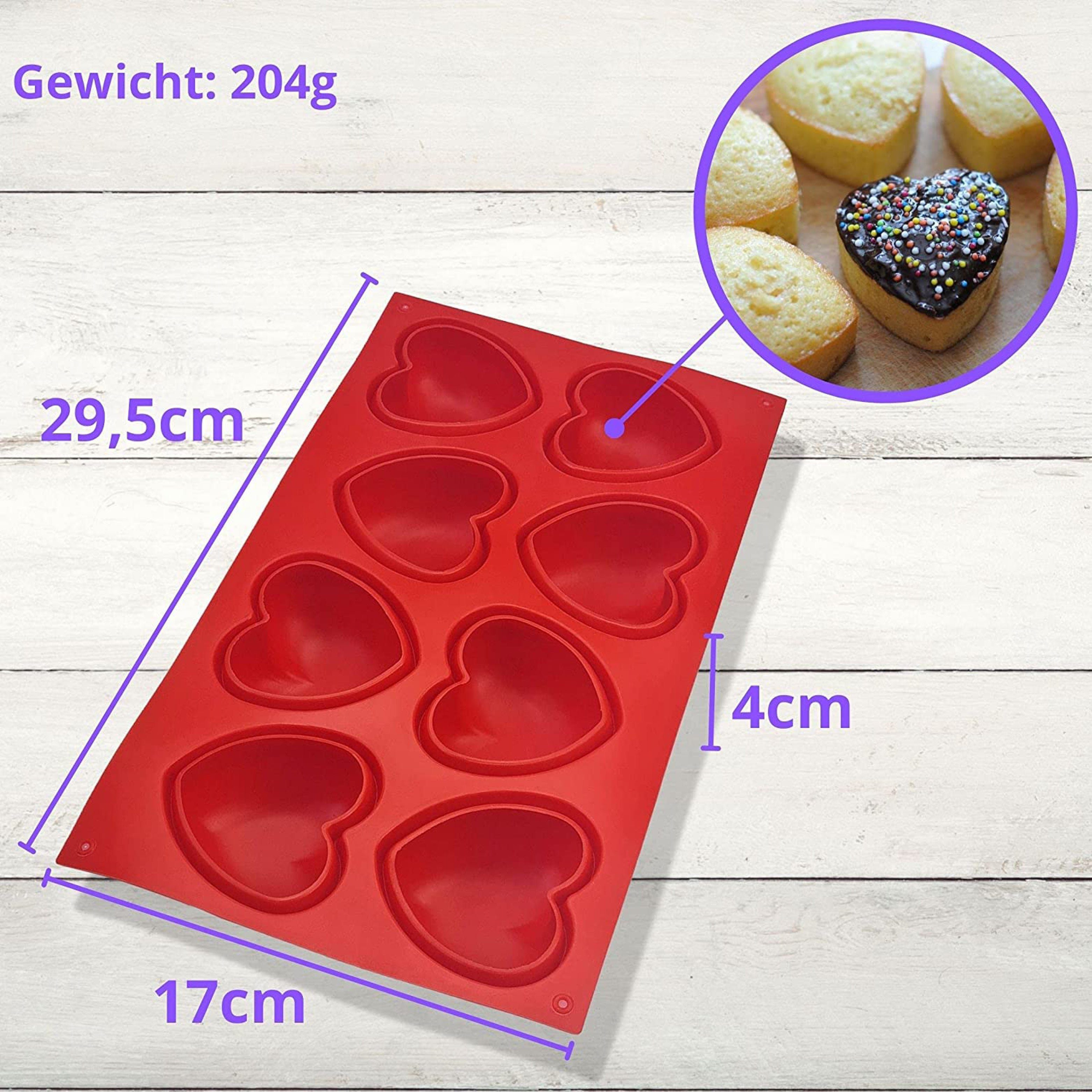 wisefood Silikonform Silikonform Herzen groß - rot 29,5x17x4cm- 1 Form, (1-tlg)