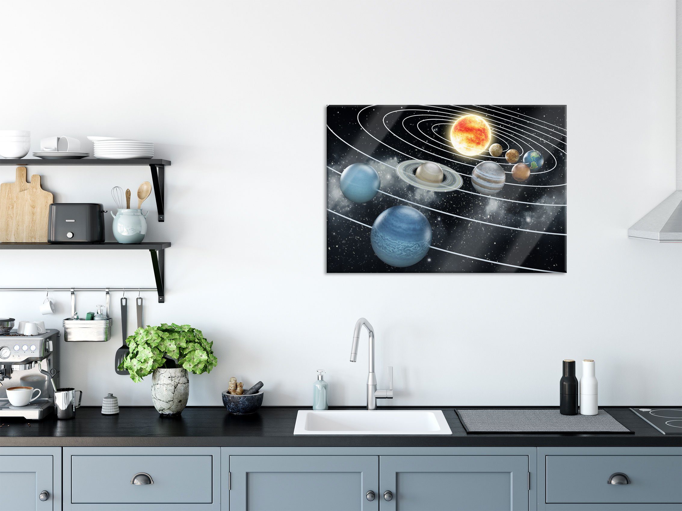 Echtglas, Sonnensystem Pixxprint Planeten, Sonnensystem Aufhängungen St), aus inkl. Glasbild mit unseren unseren Planeten Abstandshalter (1 und mit Glasbild