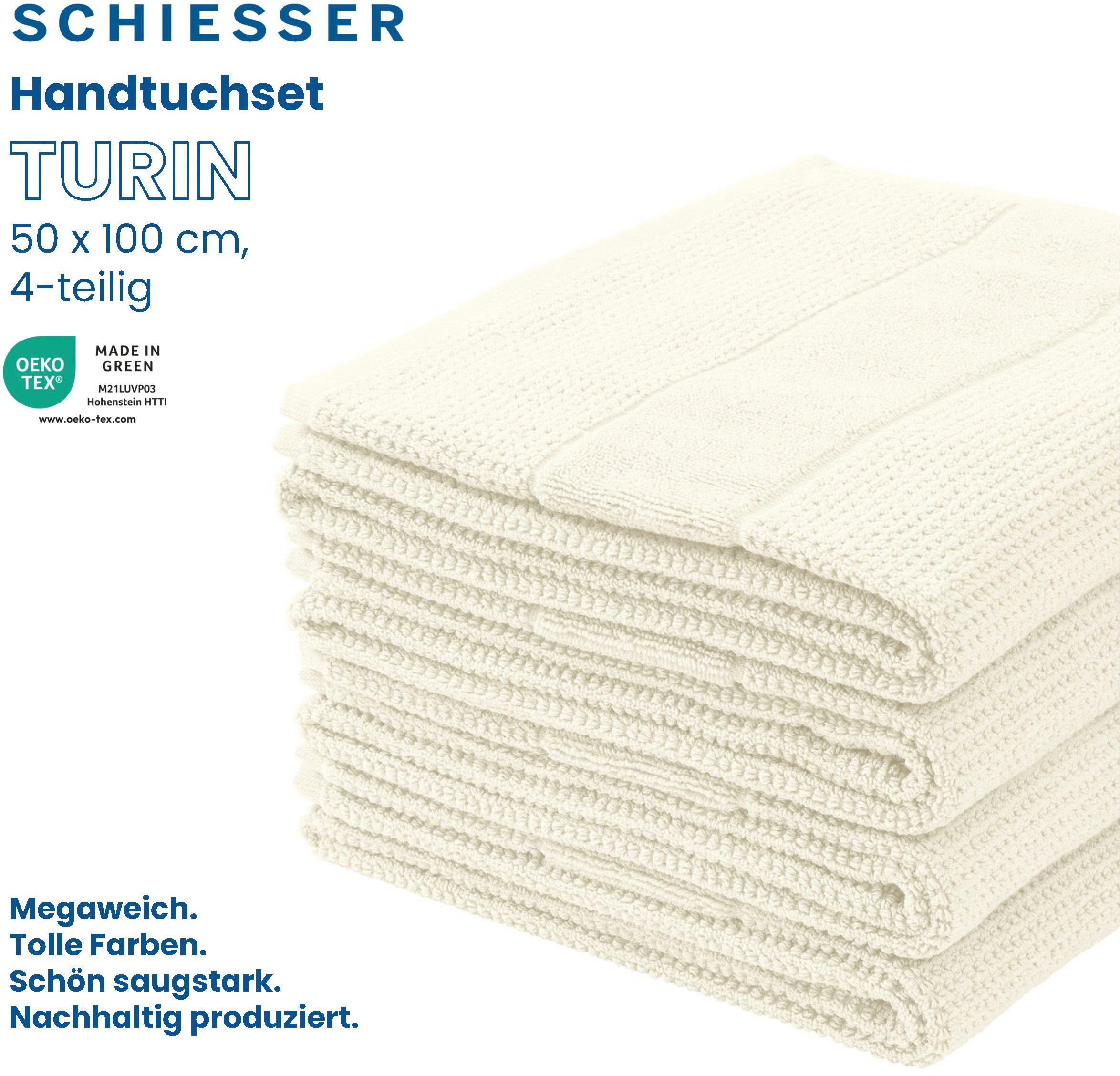 Schiesser Handtücher 4er OEKO-TEX®-zertifiziert by IN Reiskorn-Optik, 100% im GREEN Offwhite Baumwolle, Frottier Turin aus Set (4-St), MADE