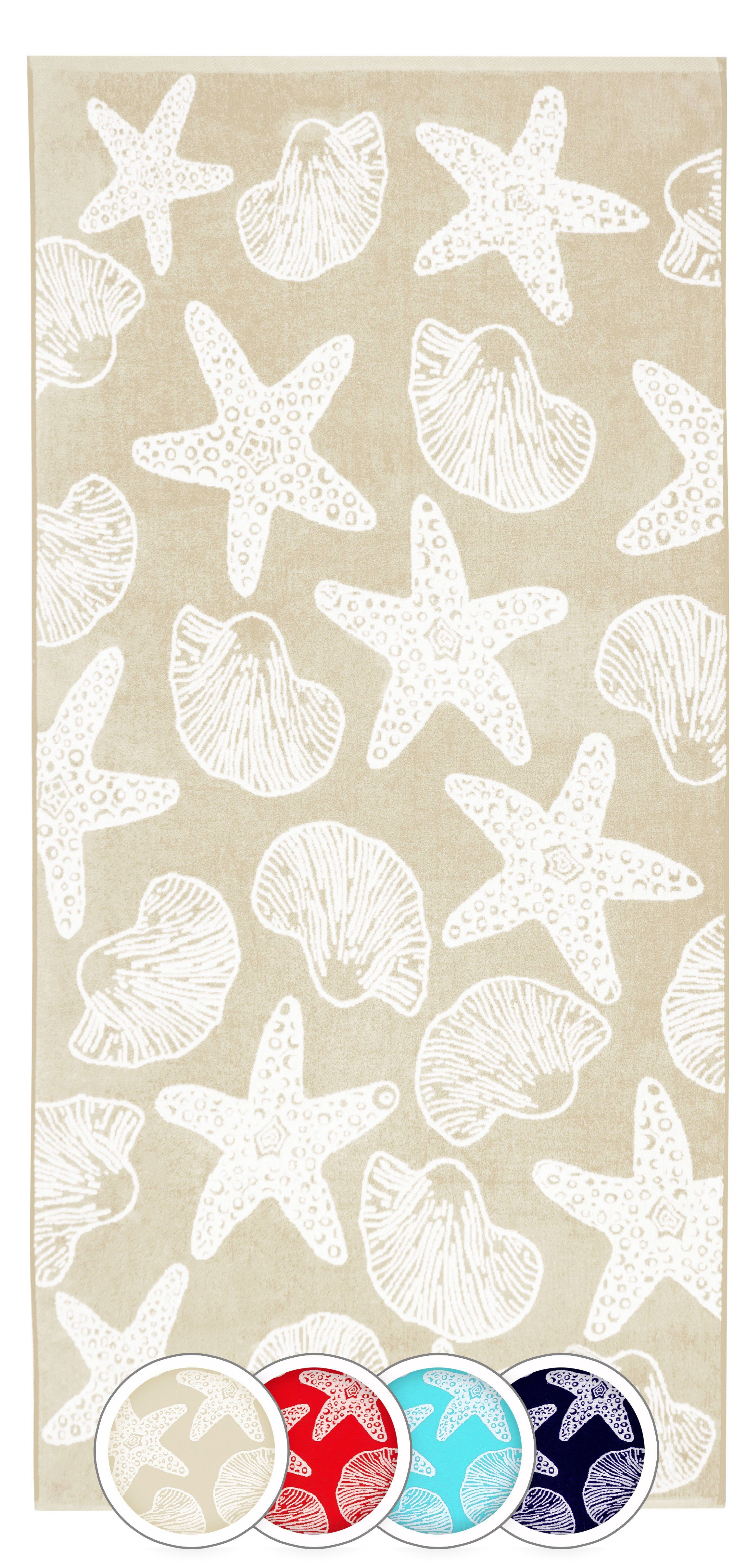 ZOLLNER Strandtuch, Glattvelours (1-St), 90 x 180 cm, 100% Baumwolle, mit Meerestier-Design beige