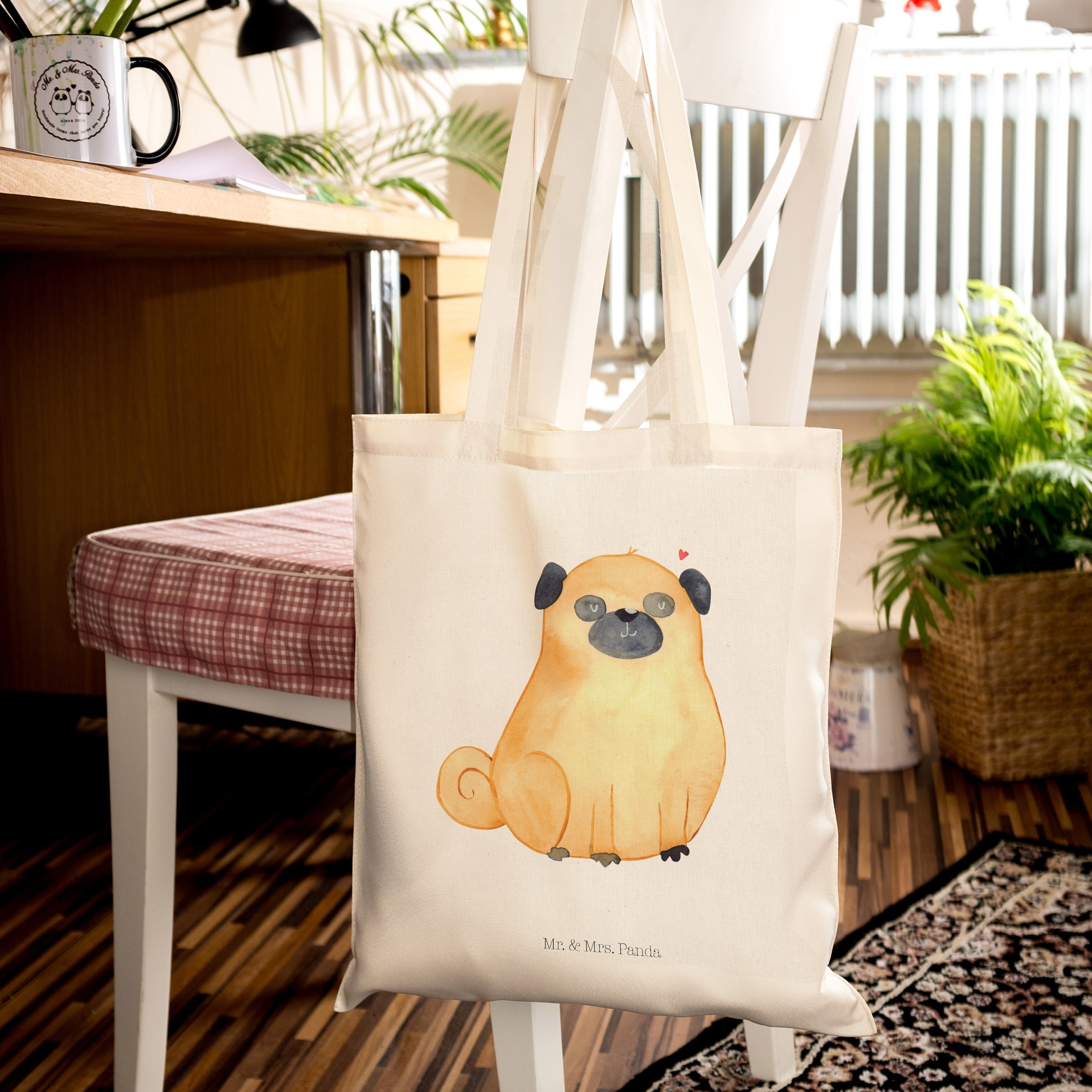 Panda Mr. Haustier, - Einkaufstasche, Mops - (1-tlg) & Hundeliebe, Tragetasche Mrs. Geschenk, Transparent