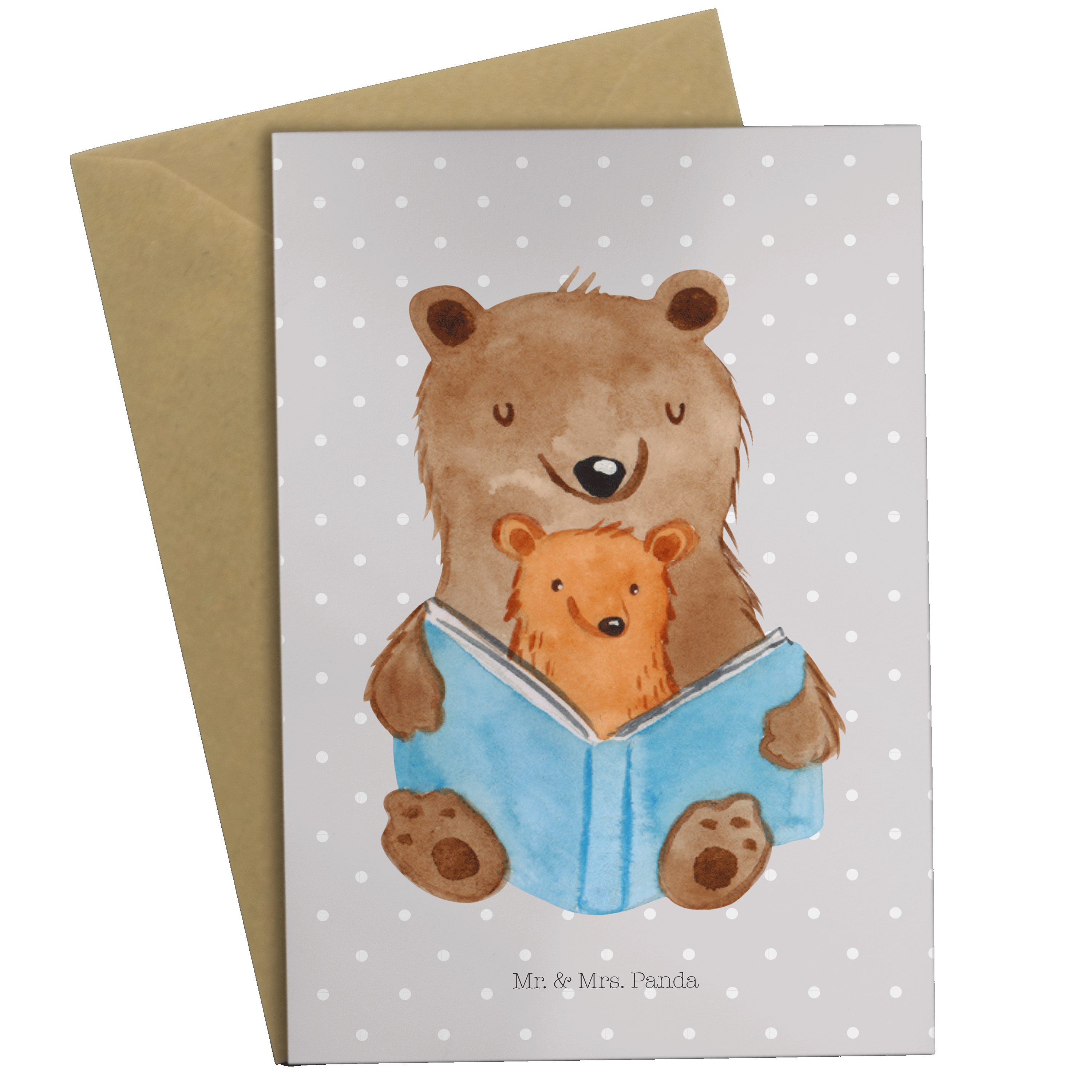 Mr. & Mrs. Panda Grußkarte Bären Buch - Grau Pastell - Geschenk, Großmutter, Hochzeitskarte, Kla